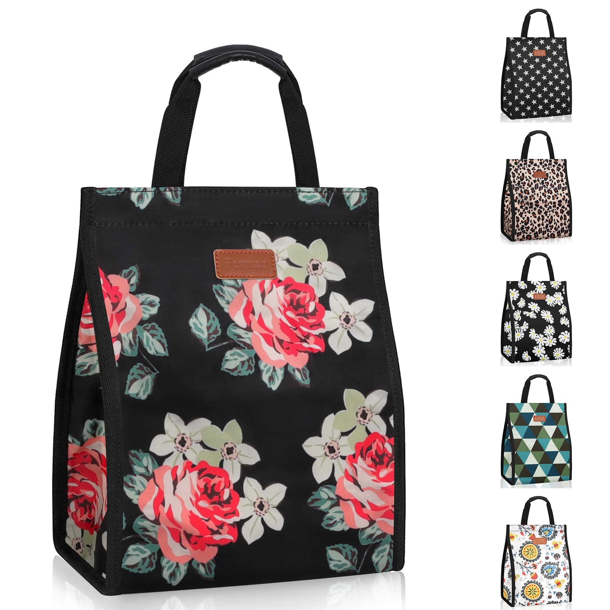 Lunch Bags for Women Insulated Reusable Lunch Tote with Internal Pocket, Lunch Tote bag for Work (Flower)