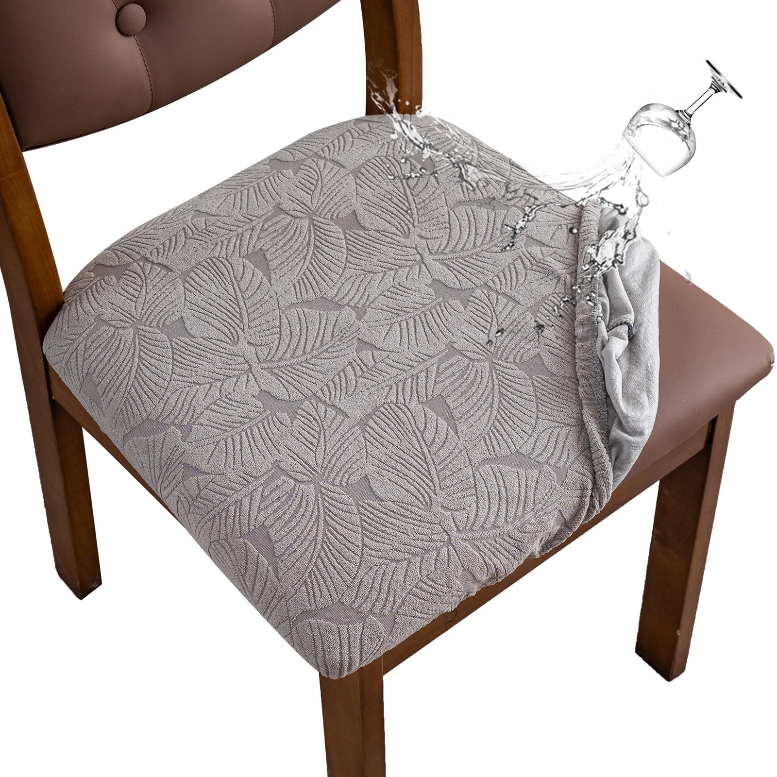 YUEANG Waterproof Chair Seat Cover for Dining Room-Stretchy Washable Chair Seat Covers Set of 4-Kitchen Chair Seat Slipcovers Protector for Home Restaurant Banquet (Light Gray,Large)