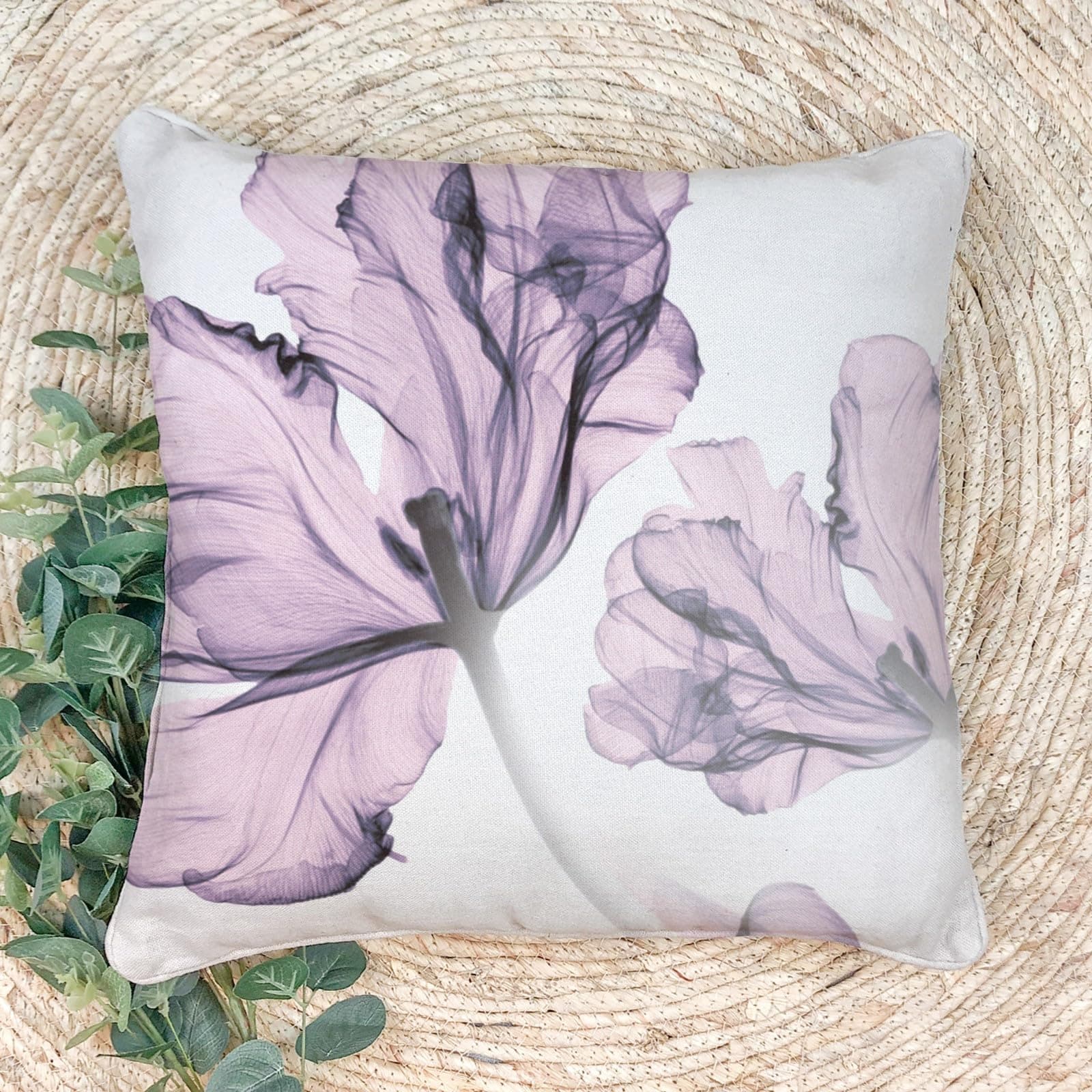Sladjana Textured Modern Minimalist Pillow Cover with Creative Floral Print, Digital-Printed Square Cushion Cover for Living Room Sofa (24 * 24inch-03023)
