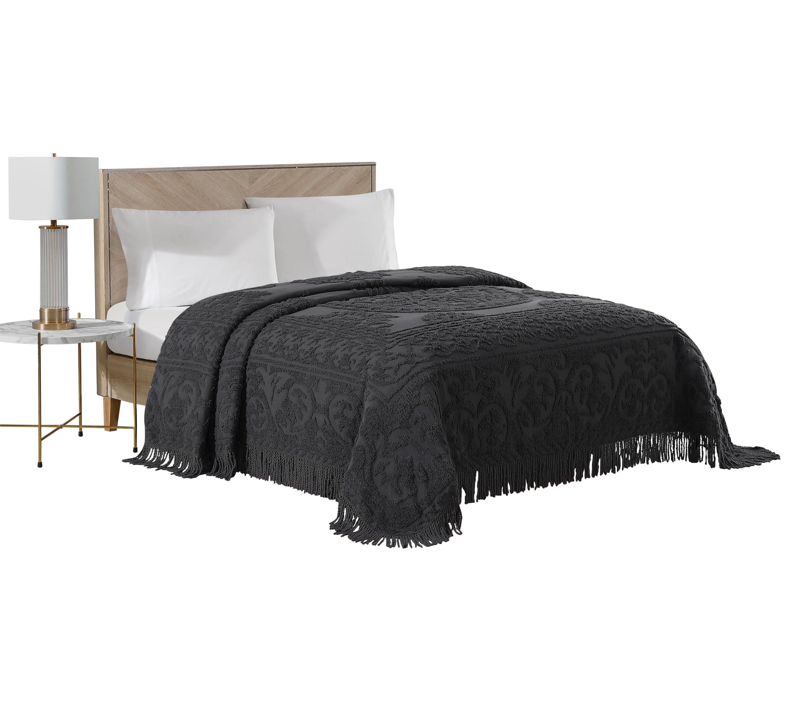 Beatrice Home Fashions Medallion Queen Cotton Chenille Bedspread, Charcoal