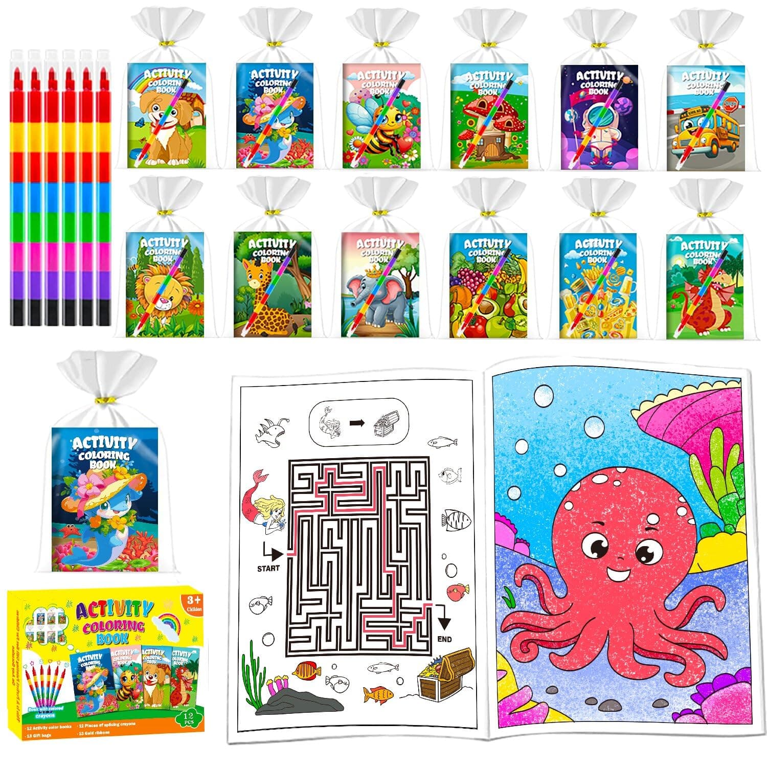 Aannanl 12 Pack Mini Coloring Books for Kids Party Favors with Crayons