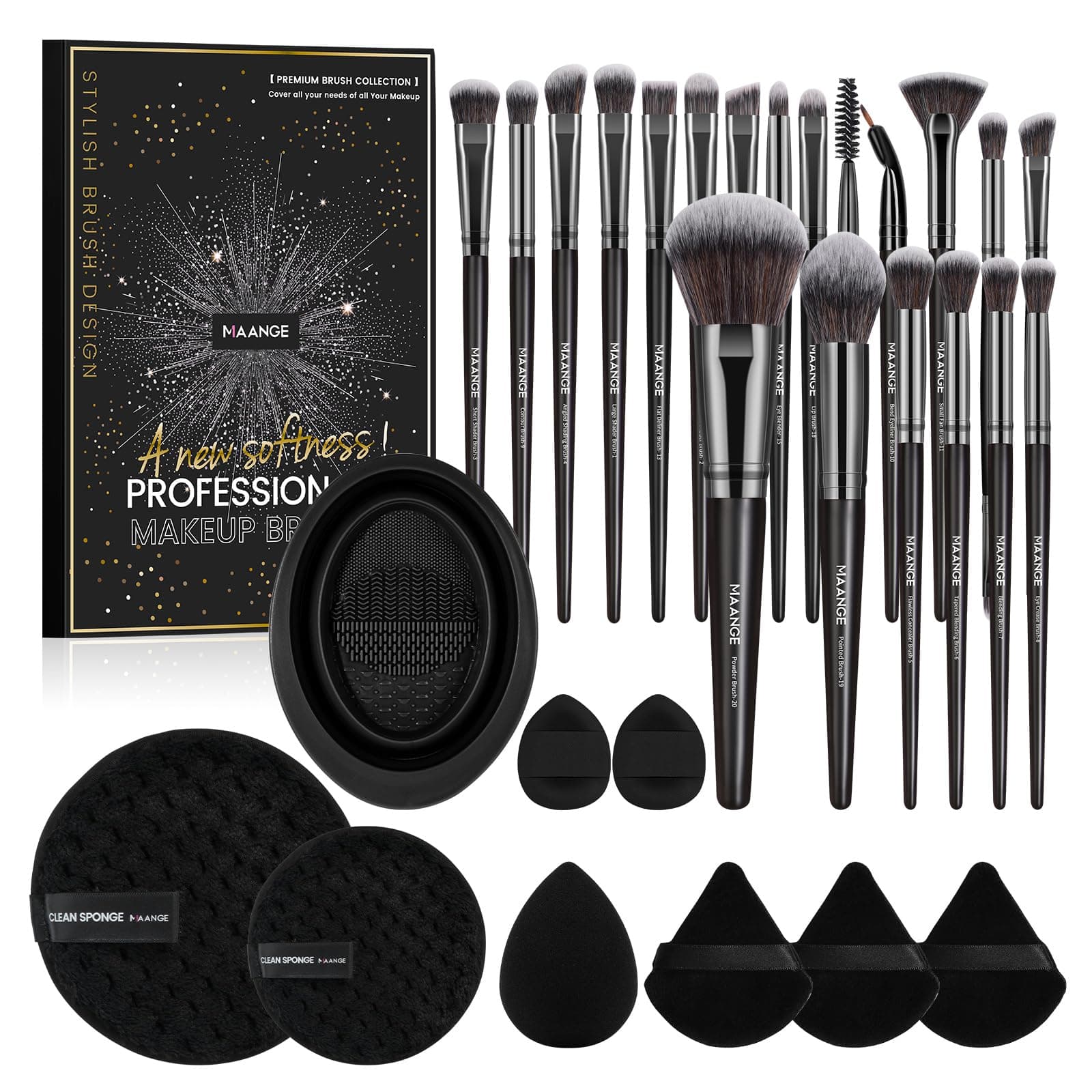 MAANGE Makeup Brushes 30 Pcs Makeup Tool Set with Gift Box, Multi-functional Makeup Kit Powder Brush Make up Brushes Set for Women Girl (Black, 30 Piece Set)