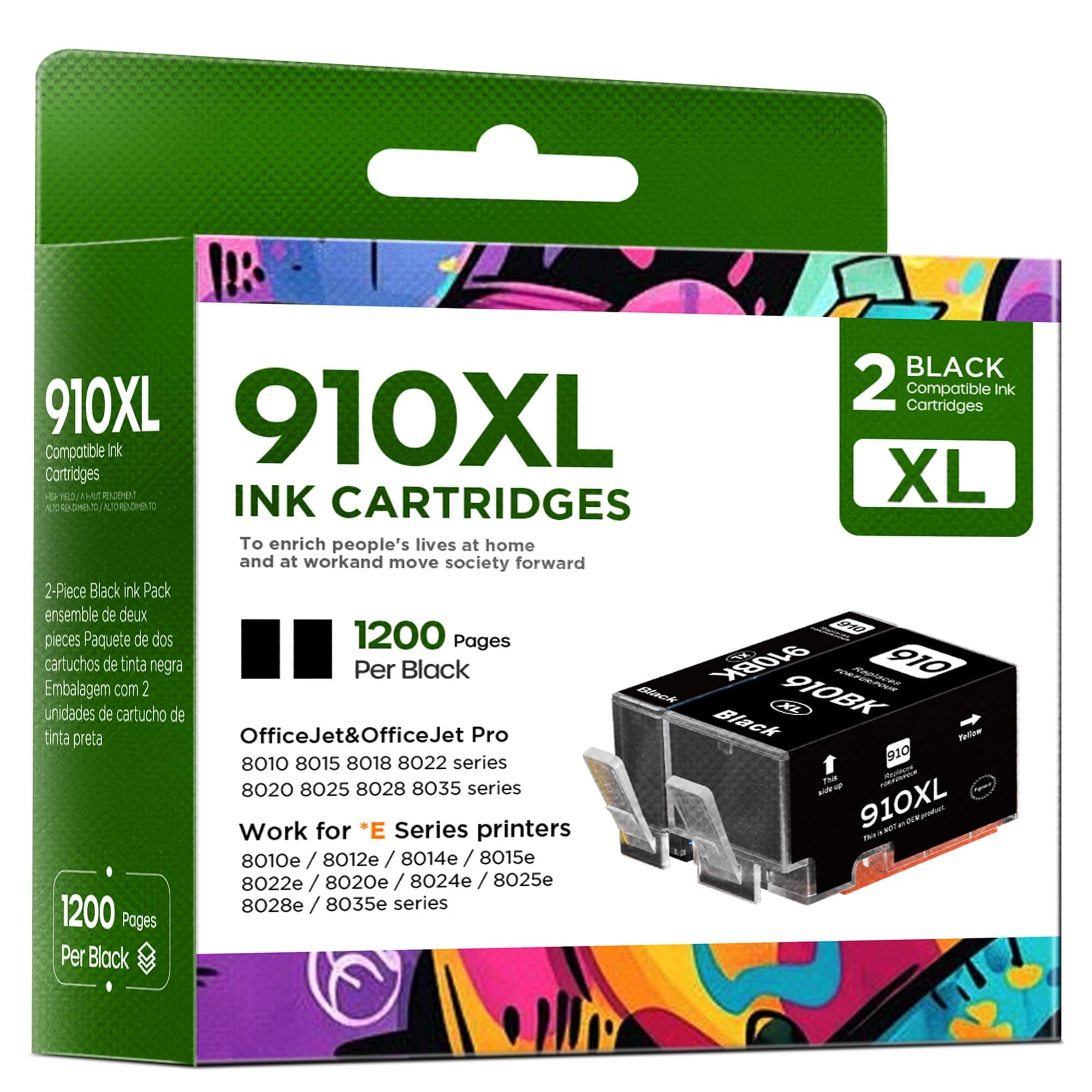 910XL Ink Cartridges Replacement for HP 910XL 910 XL Ink Cartridges for OfficeJet Pro 8015e 8025e 8022e 8028e 8035e 8020 8035 8028 8025 Printer (2 Pack, Black)
