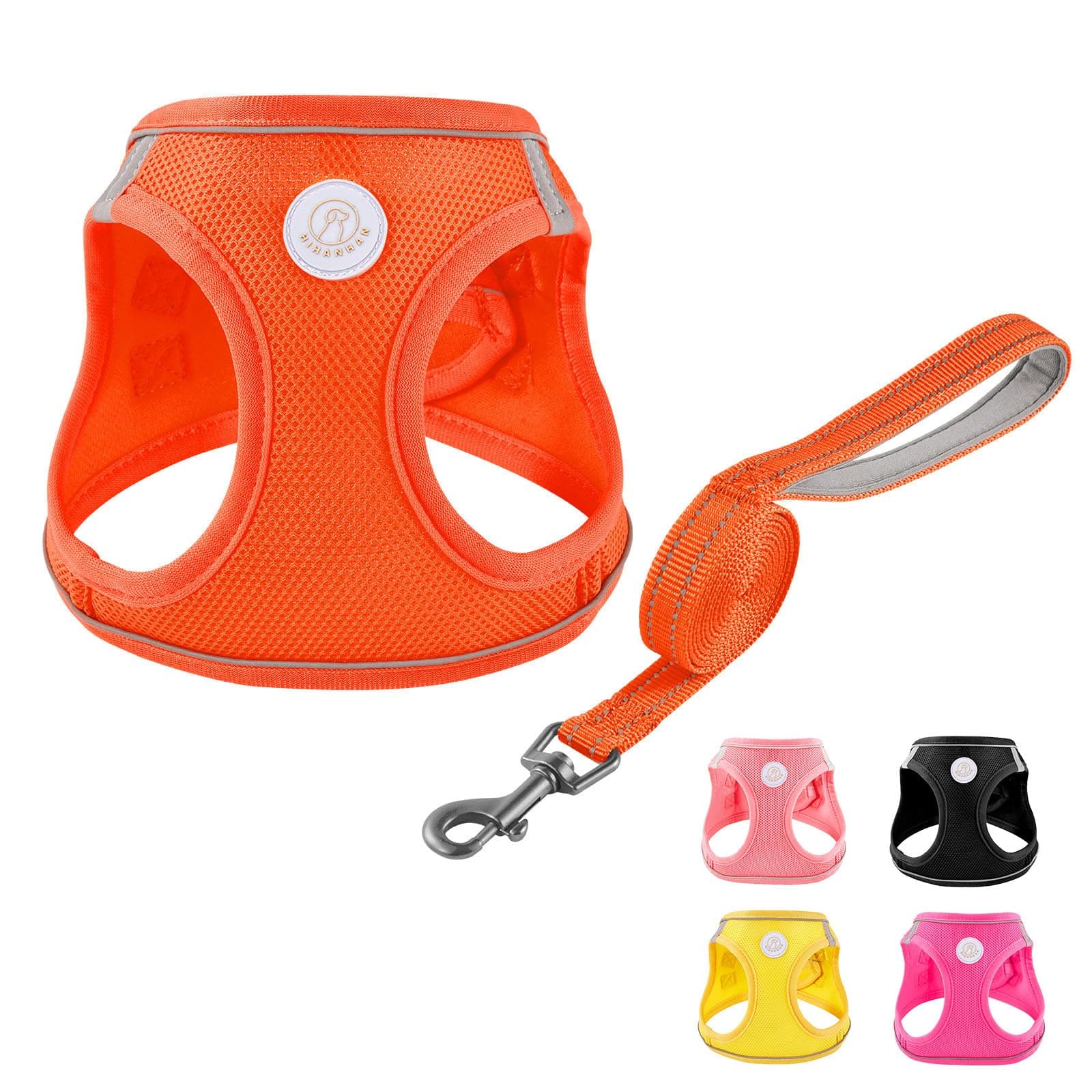 HIHANHAN Soft Mesh Dog Harness and Leash Set, No Pull Puppy Harness and Leash Set, Reflective Step in Harness for Small Medium Dogs, Easy Walk Escape Proof Vest Harnesses (Orange, XXS)