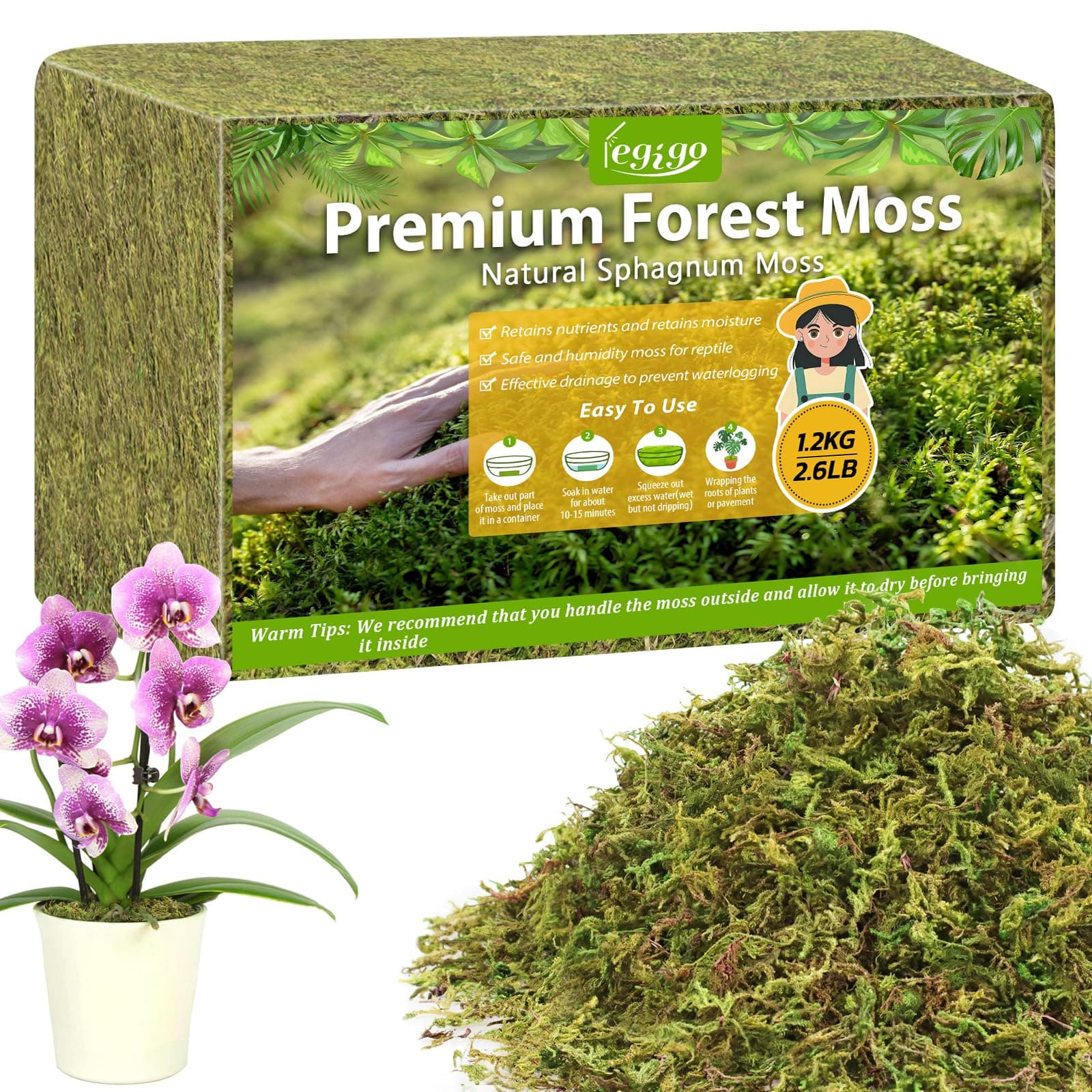 Legigo 2.6LBS Sphagnum Moss for Plants, 50QT Natural Long Fiber Orchid Moss