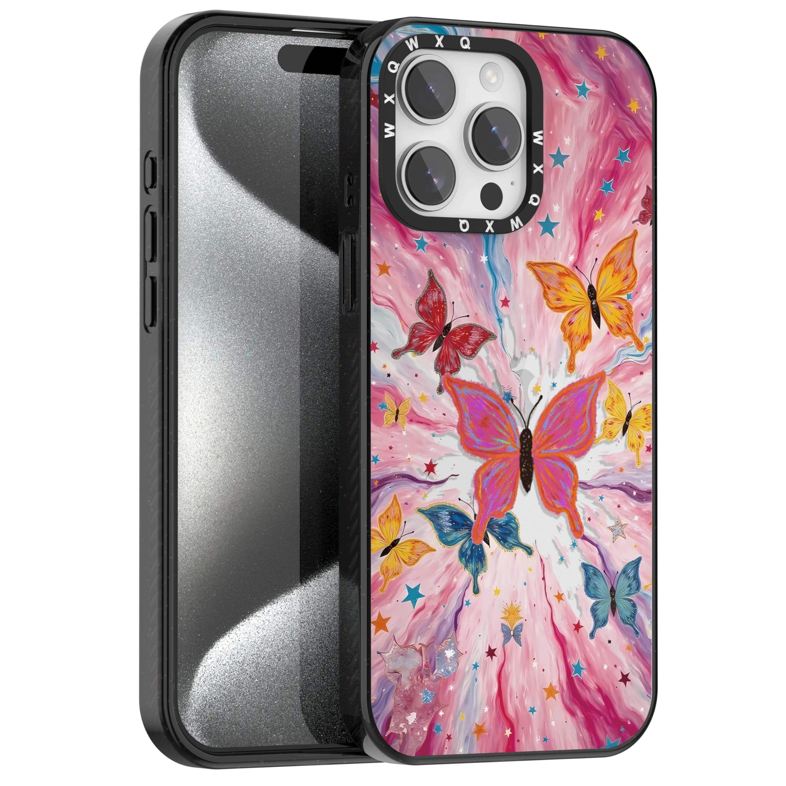 WXQWXQ for iPhone iPhone 15 Pro Max Pink Butterfly Starburst Phone Case