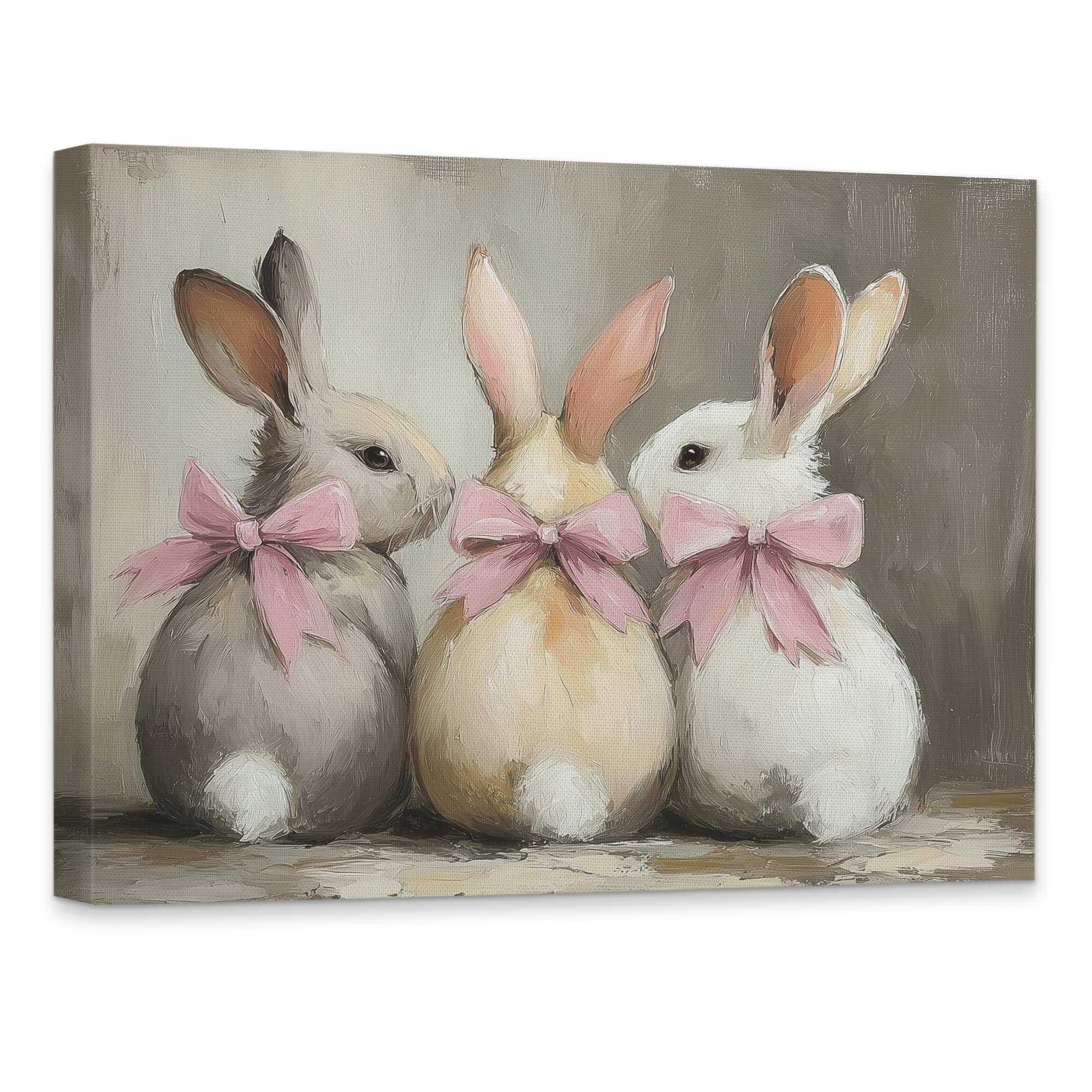 KSDUT Vintage Bunny Easter Canvas Wall Art Decor - Retro Coquette Spring Cottage Artwork Canvas Frame Hanging Prints, Rustic Rabbit Wall Decor for Home Farmhouse Gallery Decorations 11"x14"