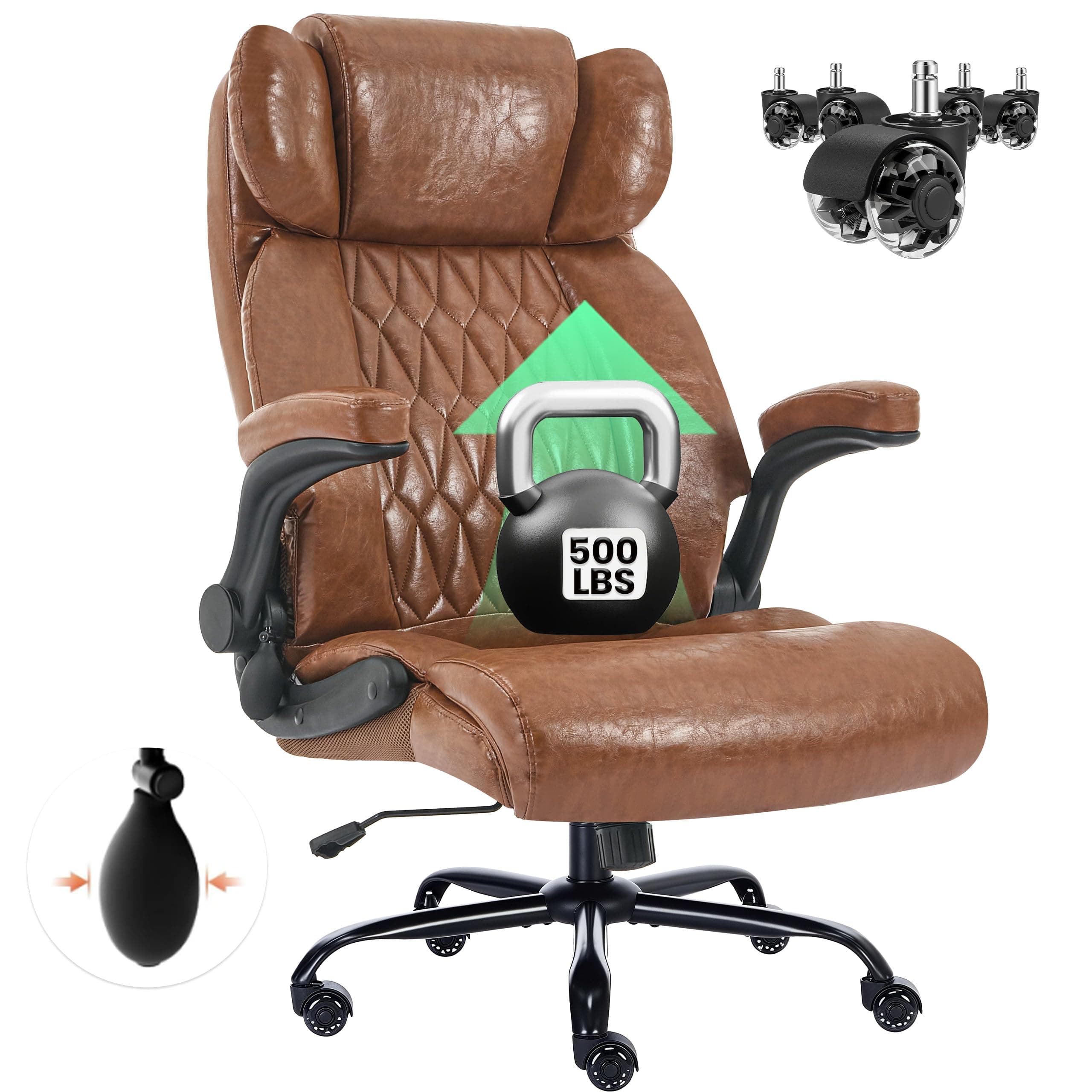 500lbs Big and Tall Office Chair Adjustable Lumbar Support for Back Pain, Extra Wide Seat Executive Office Chair Thick Armrest Pad, Heavy Duty Base Ergonomic Computer Desk Chair