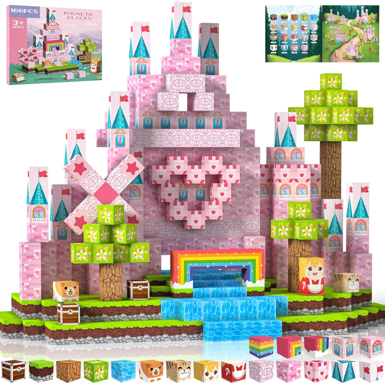 Magnetic Blocks 100 PCS Magnetic Building Blocks, 3+ STEM Montessori Sensory Toys, Magnetic Cube for for 3 4 5 6 7 8 9 10 11 12 8-12 Years Old Boys & Girls Birthday Gifts