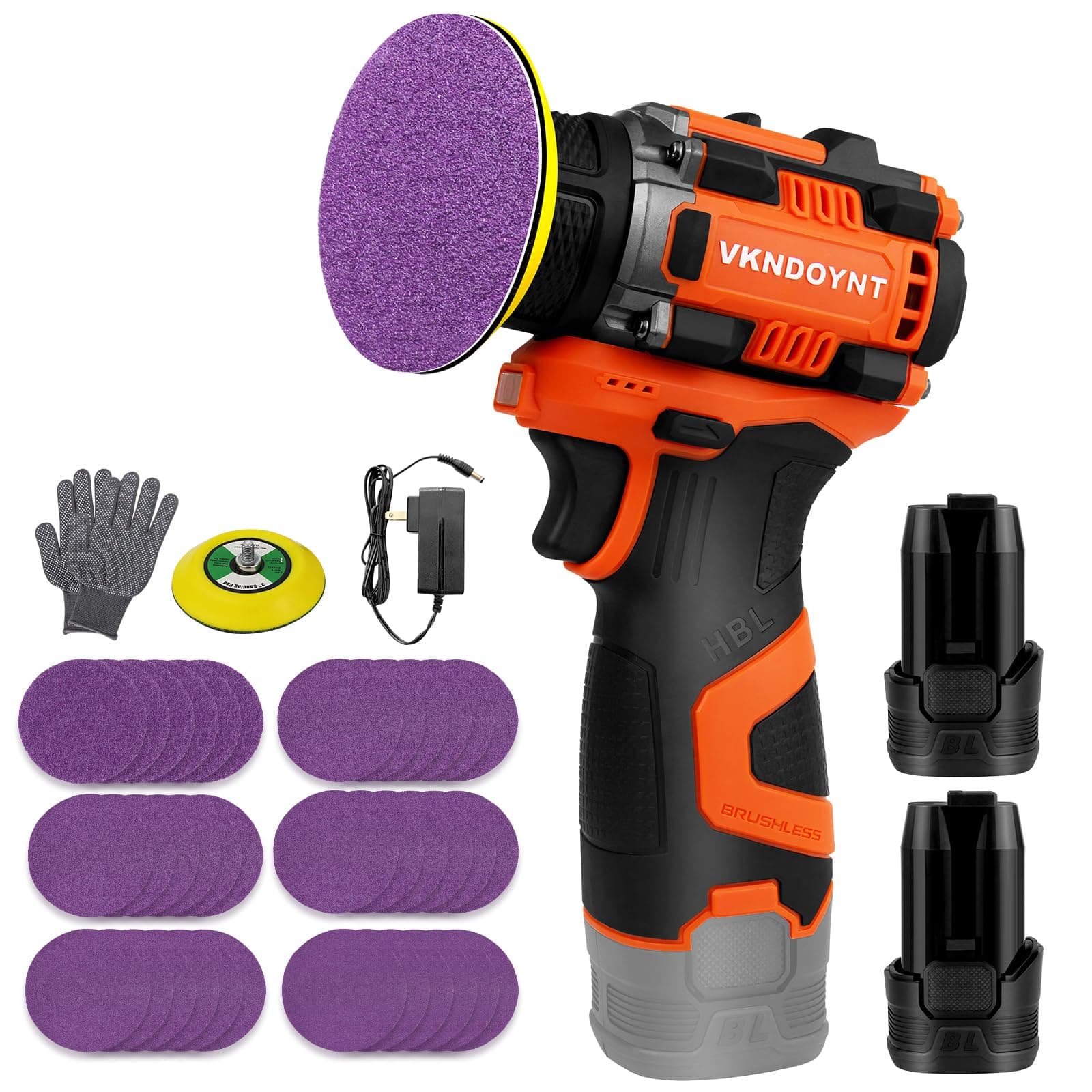 Brushless Small Sander with 36PCS Sandpapers, 2 Variable Speed Cordless Sander (0-500/0-3000 RPM), 2Pcs 2.6Ah Batteries, Mini Compact Electric Sanders for Wood, Metal, Paint Removal, and DIY Projects