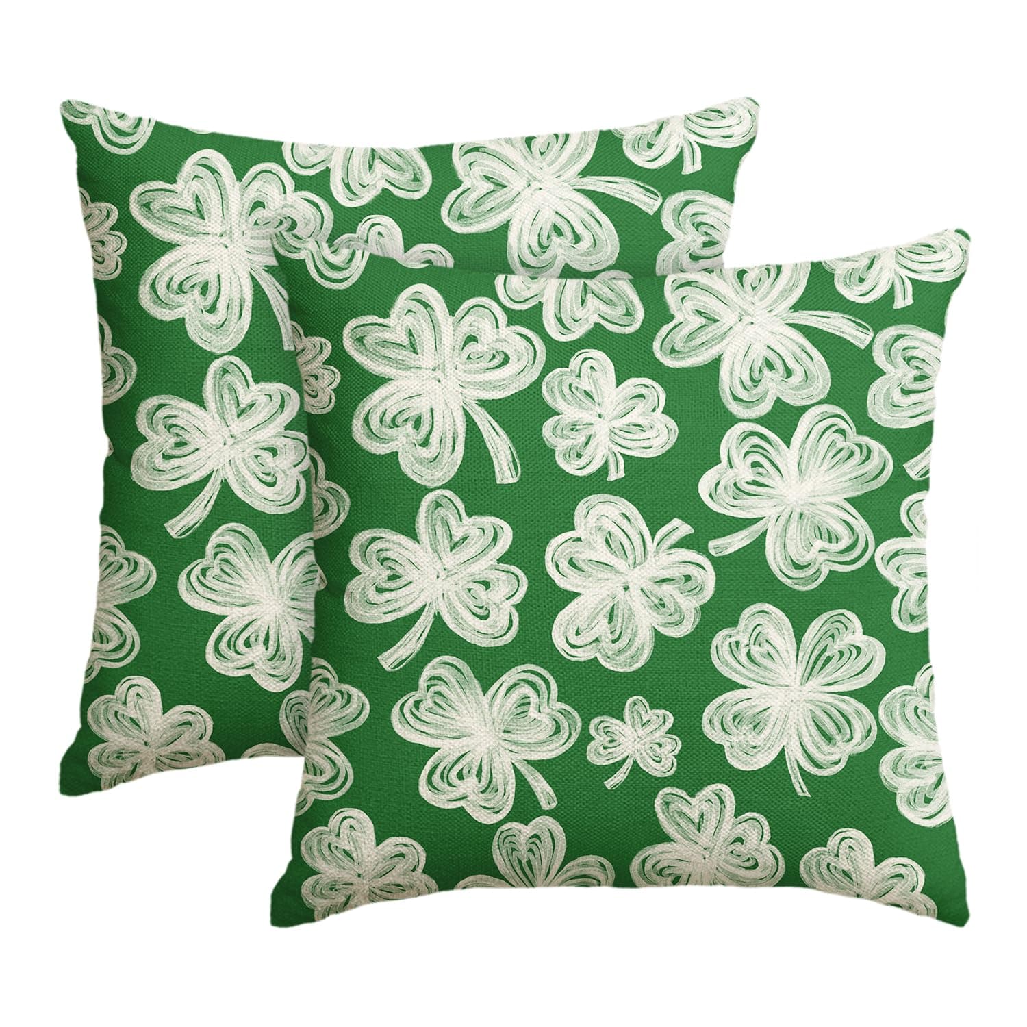 AVOIN colorlife St Patricks Day Thick Lines Shamrock Throw Pillow Covers, 18 x 18 Inch White Clover Green Cushion Case Decoration for Sofa Couch Set of 2