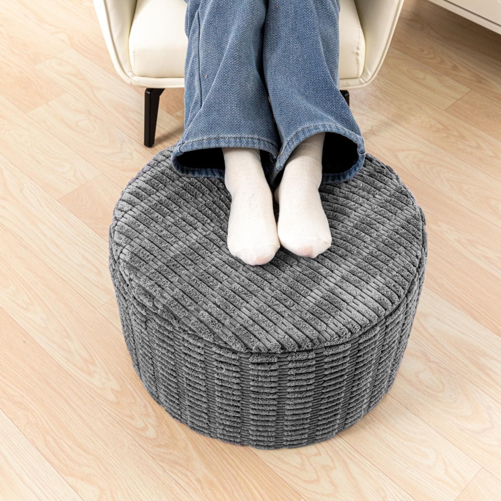 Plush Polyester Pouf Ottoman & Foot Rest – 51x31cm Floor Pouf Lightweight, Stylish Living Room Accent for Cozy Comfort (Dark Gray)