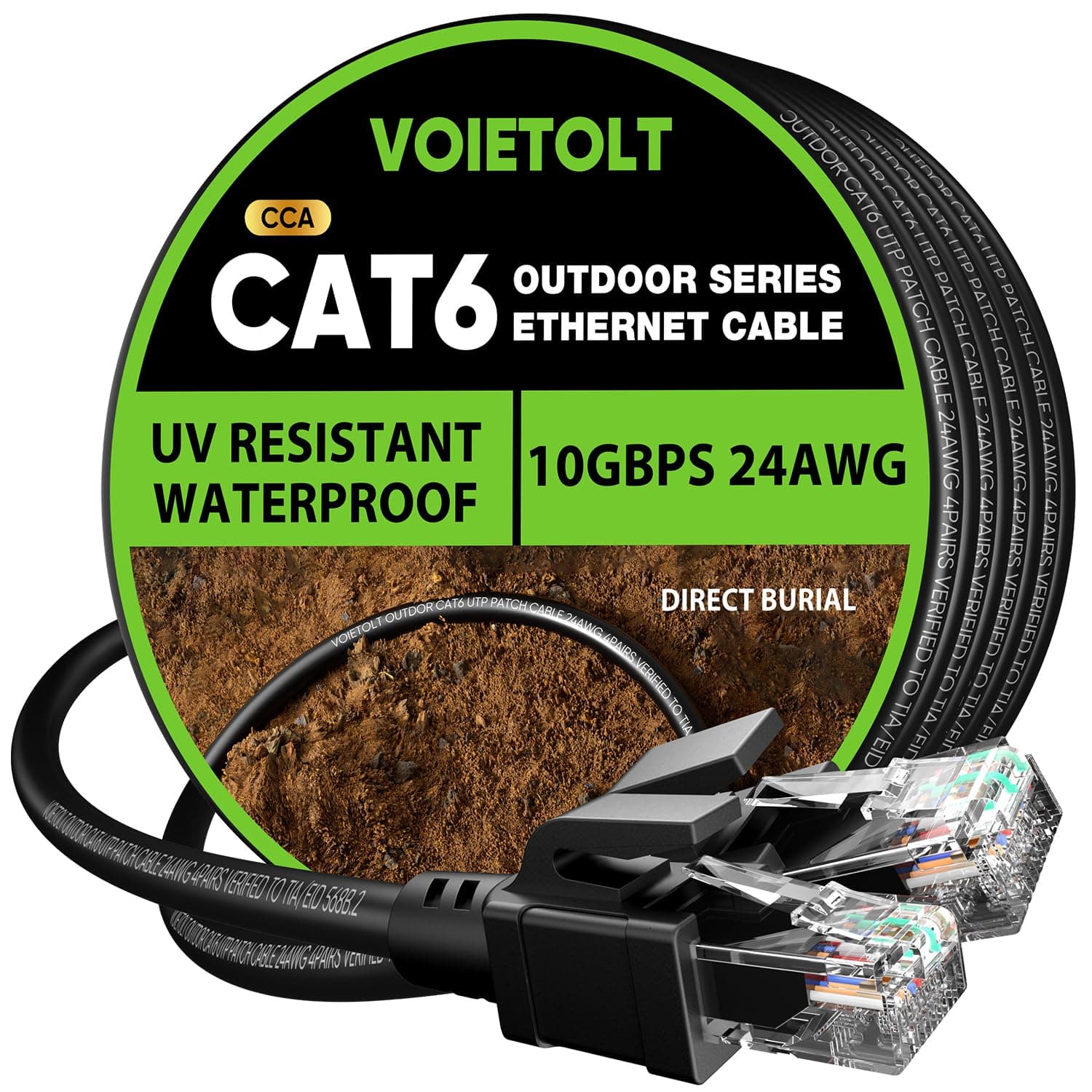 Cat 6 Outdoor Ethernet Cable 35 ft, 24AWG 10Gbps Cat6 Cable Cord Waterproof Direct Burial LLDPE UV Jacket, Internet Network Cable Support POE Cat6 Cat5e Cat5, CCA, UTP for PC