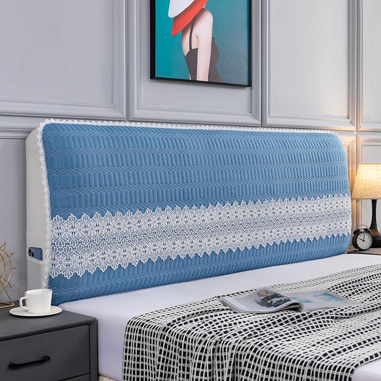 Headboard Cover, Bed Headboard Cover King Size, Elastic Headboard Cover Dust Covers for Furniture Cotton All-Inclusive Headboard Dustproof Cover
