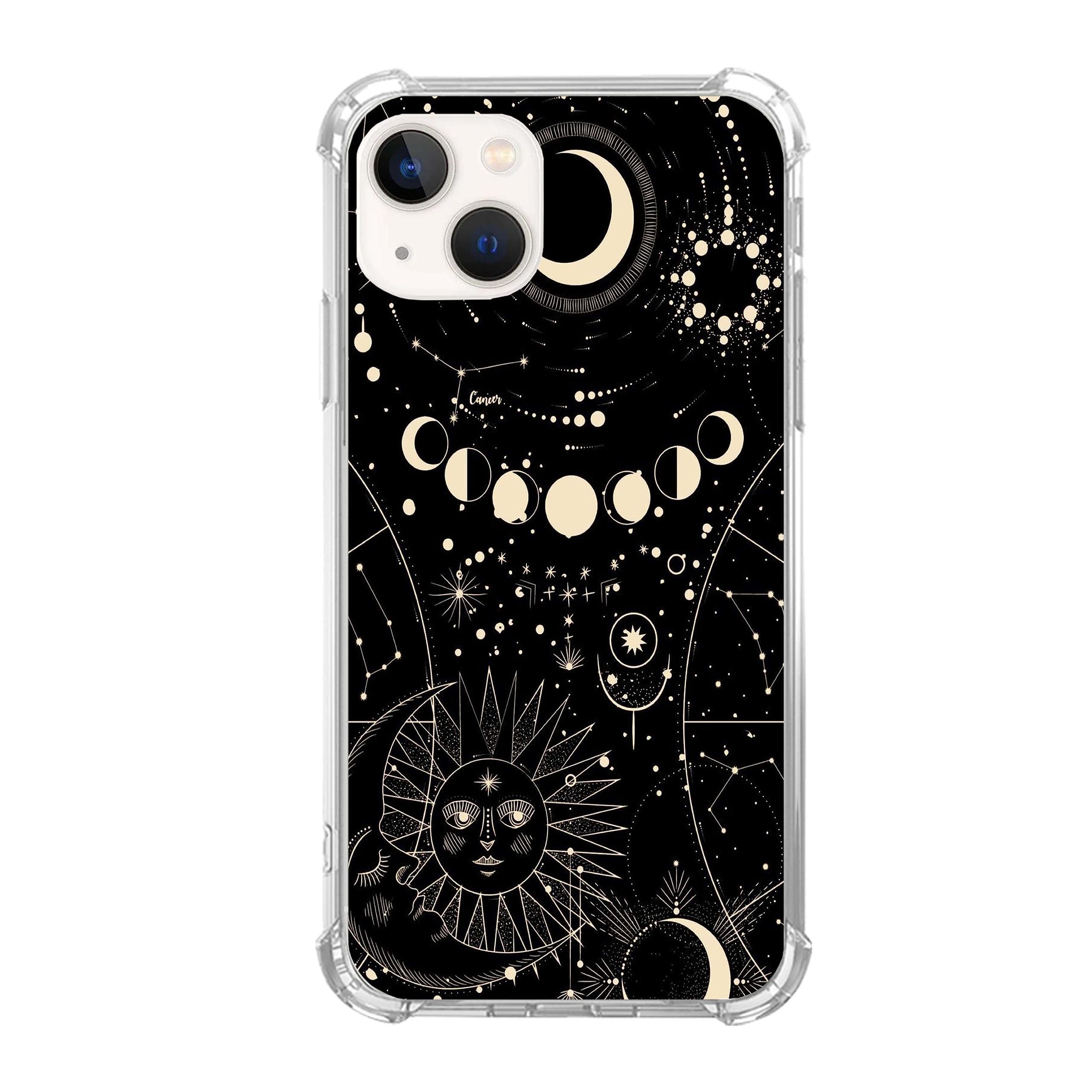 Hippie Trippy Moon Sun Phone Case Compatible with iPhone 13, Star Planets Cover for Teens Men Women, Trendy TPU Bumper Phone Case Cover for iPhone 13