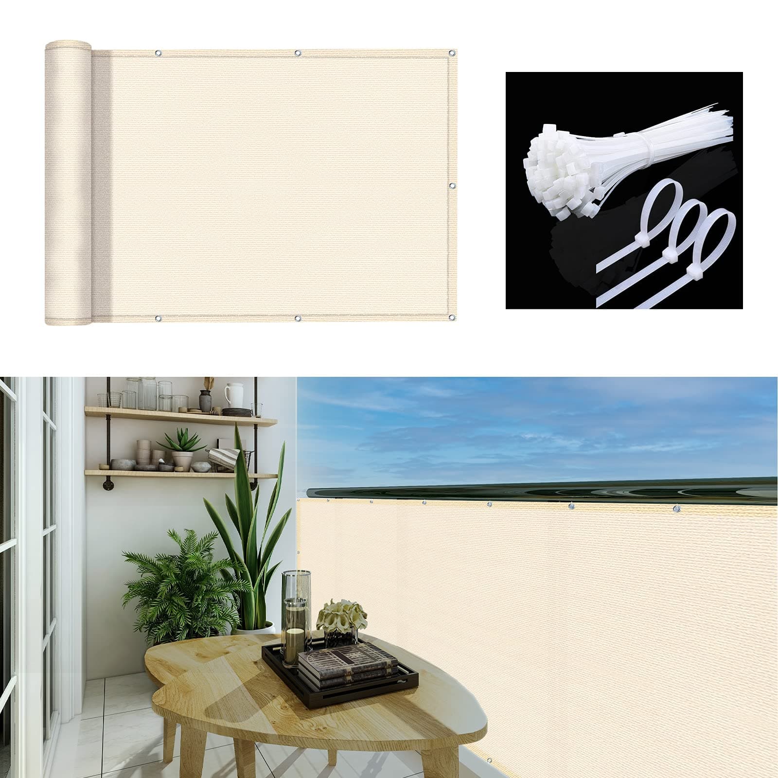 GardenLux 3'x13'Balcony Privacy Screen Cover Fence Cover UV Protection Weatherproof Windscreen Heavy Duty for Patio, Backyard,Beige