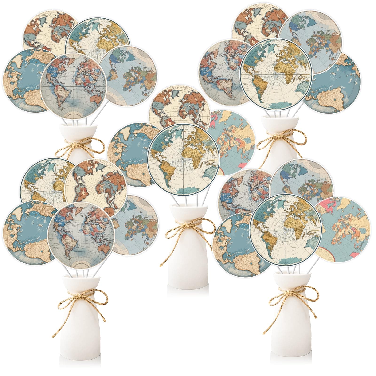 Vintage Globe World Map Party Table Centerpieces – 24PCS Double-Sided Map Table Decors | Retro Travel Themed Decorations for Adventure, Graduation, Bon Voyage & Around the World Party