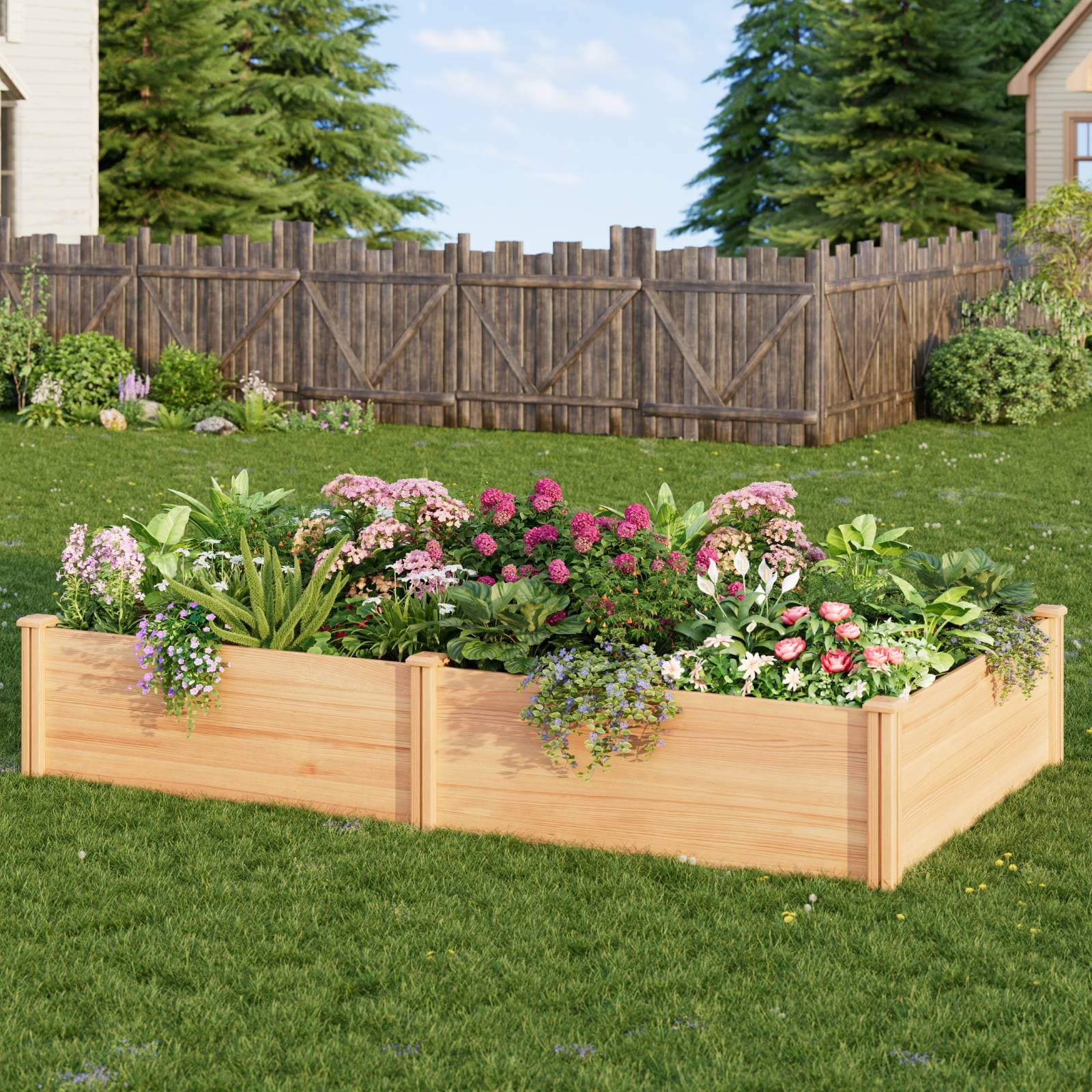 ZIENLIFE Raised Garden Bed for Outdoor, 8x4 Ft Wood Garden Bed with 15 Inch Depth for Flowers/Vegetables/Herbs in Backyard/Patio Outdoor, Open Base Bottom Planter Box