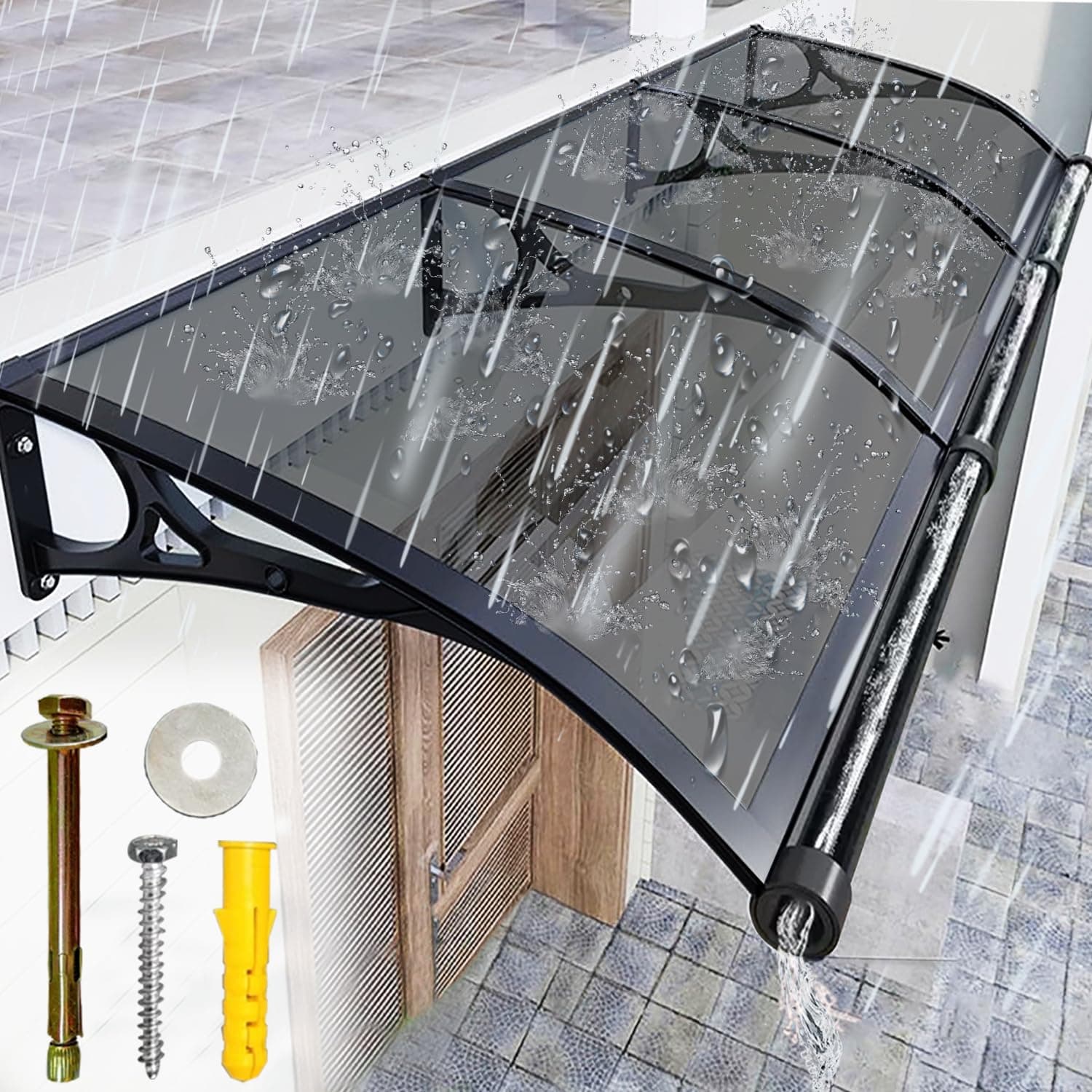 LSPYYDS Awning for Door Entrance, Window Door Awnings Exterior with Aluminum Polycarbonate Board, UV Rain Snow Protection Awning for Entrance Patio Balcony Porch, Grey/32x79in