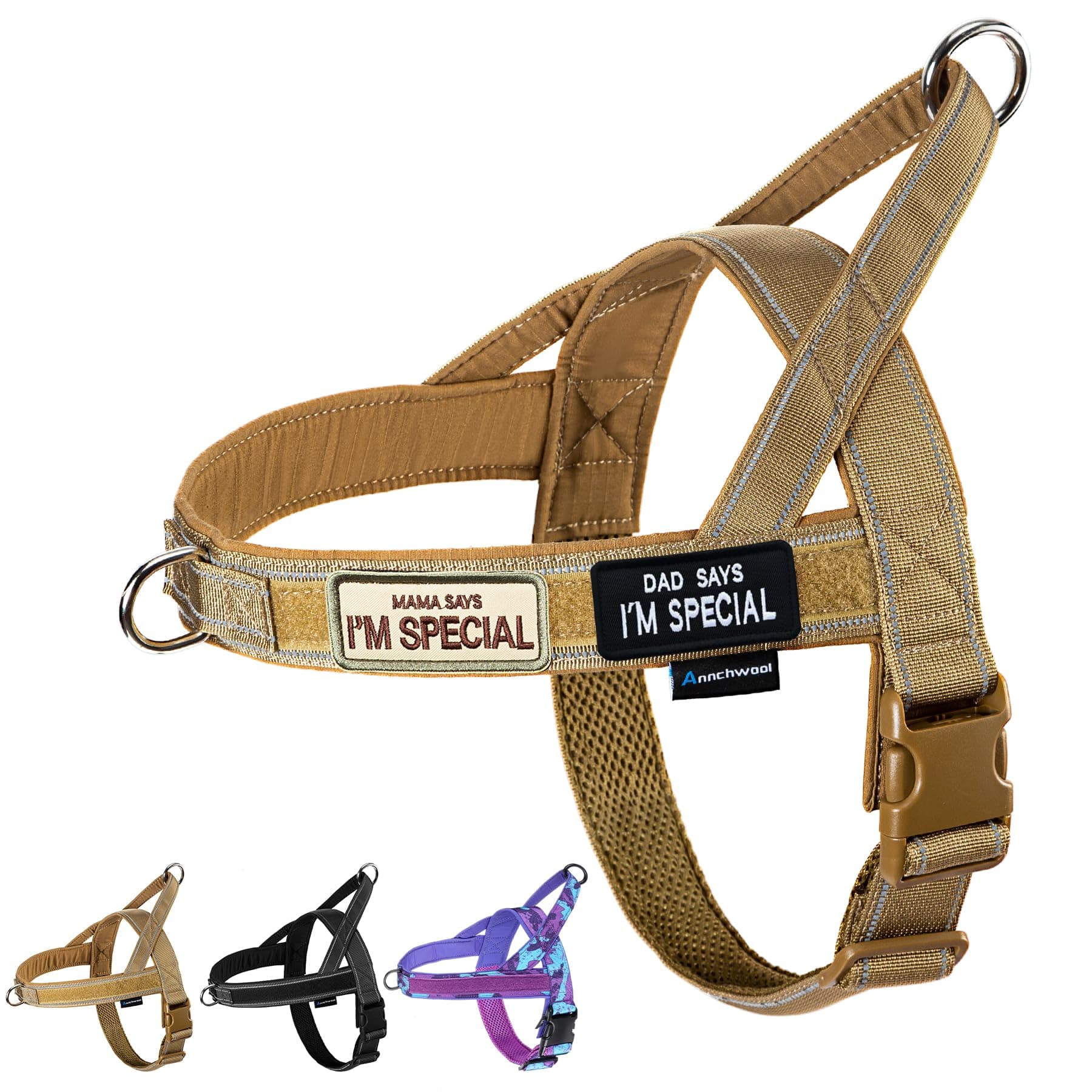 Annchwool No Pull Dog Harness with Soft Padded Handle,Reflective Strip Escape Proof and Quick Fit to Adjust Dog Harness,Easy for Training Walking for Small & Medium and Large Dog(Brown,L)