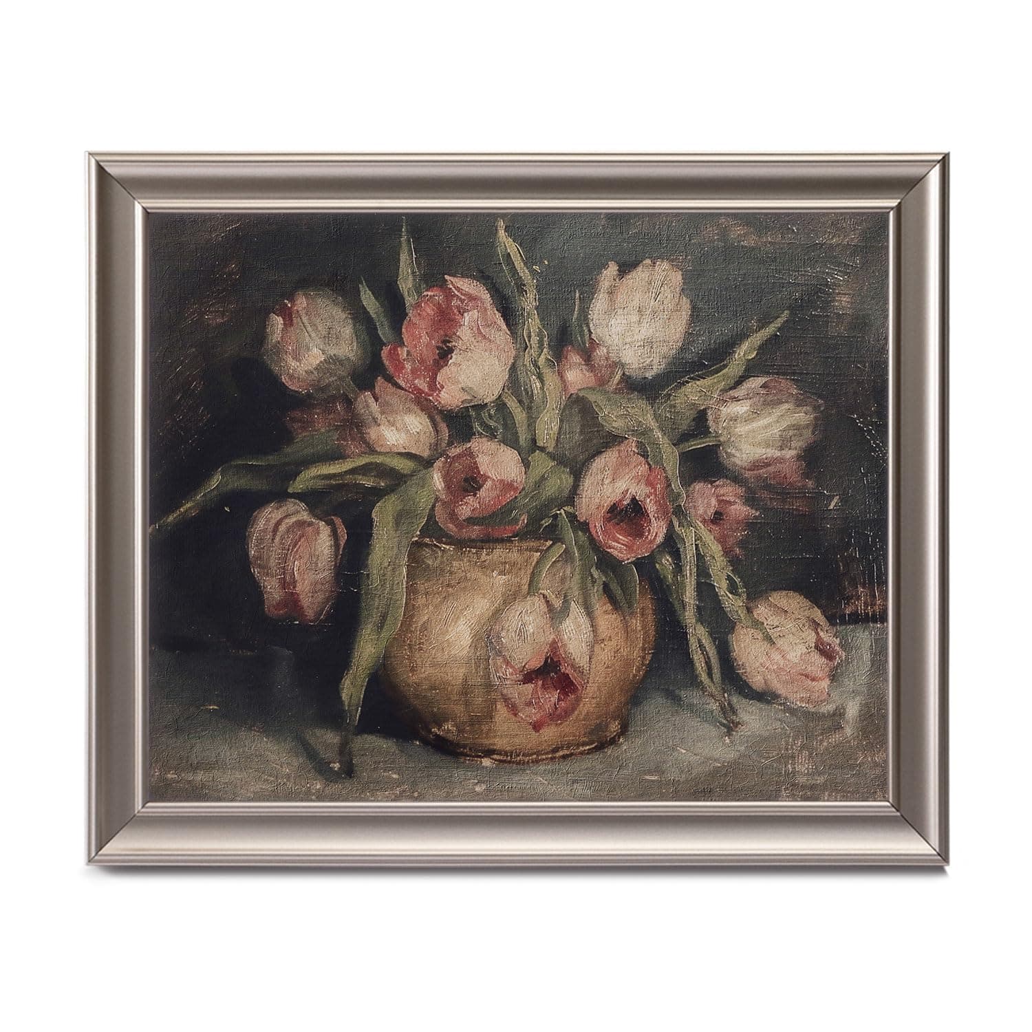 Framed Vintage Canvas Wall Art Decor, Moody Flower Farmhouse Wall Prints for Bedroom Bathroom Office, Rustic Posters for Living Room Aesthetic, Nature Painting Artwork