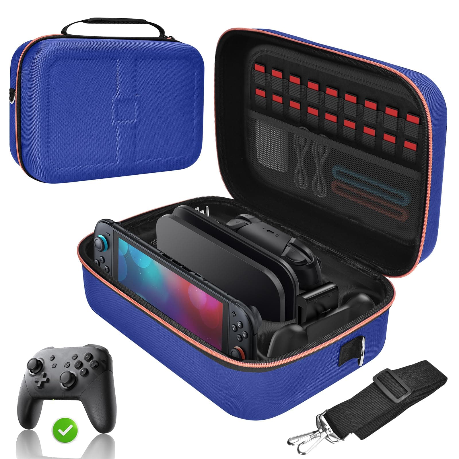 Gorixer All In One Carrying Case for Nintendo Switch 2 (2025) or 1/OLED - Hard Protective Case with 18 Game Slots, Portable Travel Storage Case for Switch 2 Console Pro Controller & Accessories (blue)