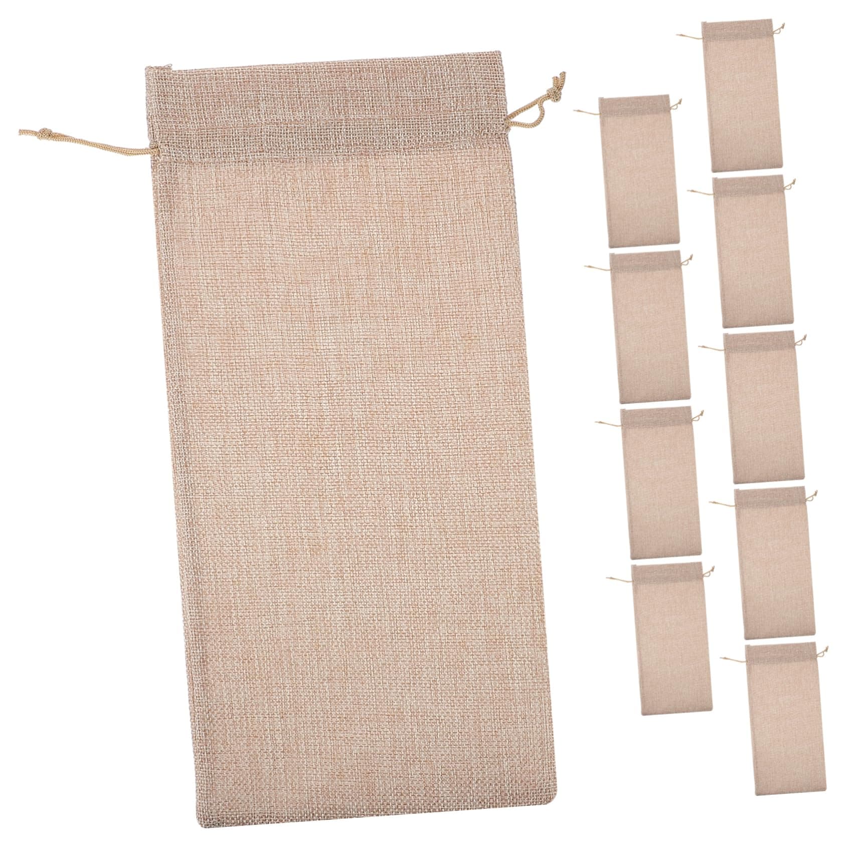 10pcs Linen Drawstring Wine Bags for Bottles, Beige