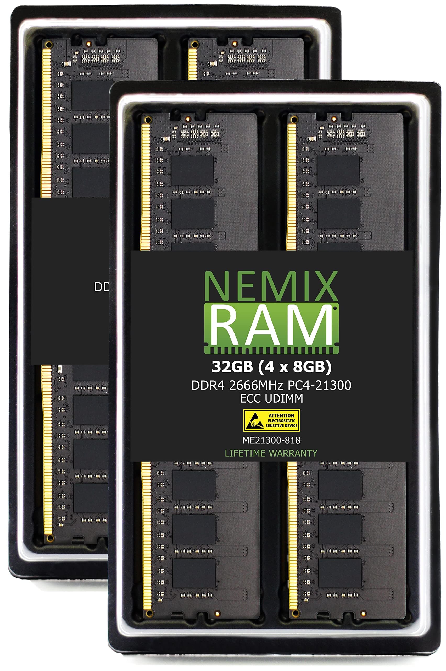 NEMIX RAM 32GB (4X8GB) DDR4 2400MHZ PC4-19200 1Rx8 1.2V 288-PIN ECC Unbuffered UDIMM Memory KIT Compatible with Synology RackStation RS1619xs+ NAS