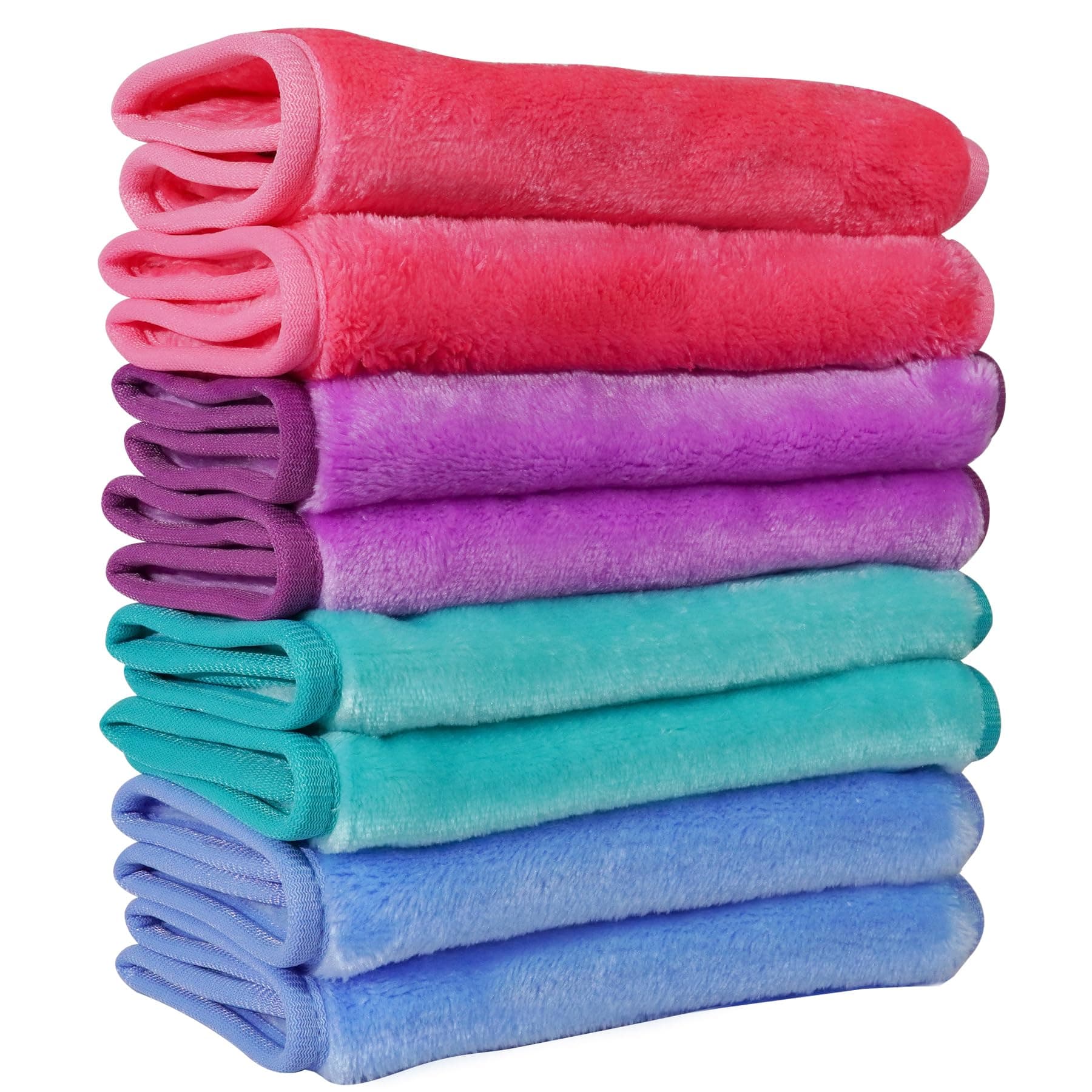 Nugilla Makeup Remover Cloths, 8 Packs Soft Microfiber Cleaning Cloths, Reusable Makeup Remover Towels for Women, Soft Makeup Wash Cloths for Face, Eye, Lips, Home Travel Essentials