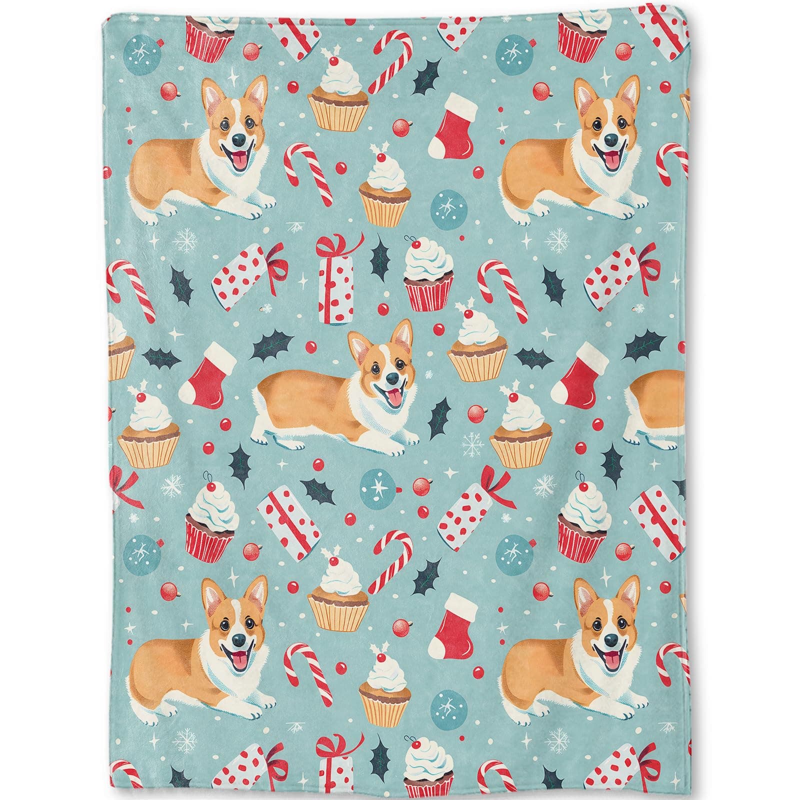 ainori Cute Christmas Corgi Blanket - Festive Dog Fleece Throw,Gifts for Kids Adult, Soft & Warm,Lightweight, for Holiday Decor,Winter Celebration, and Room Home Accents 60x80in