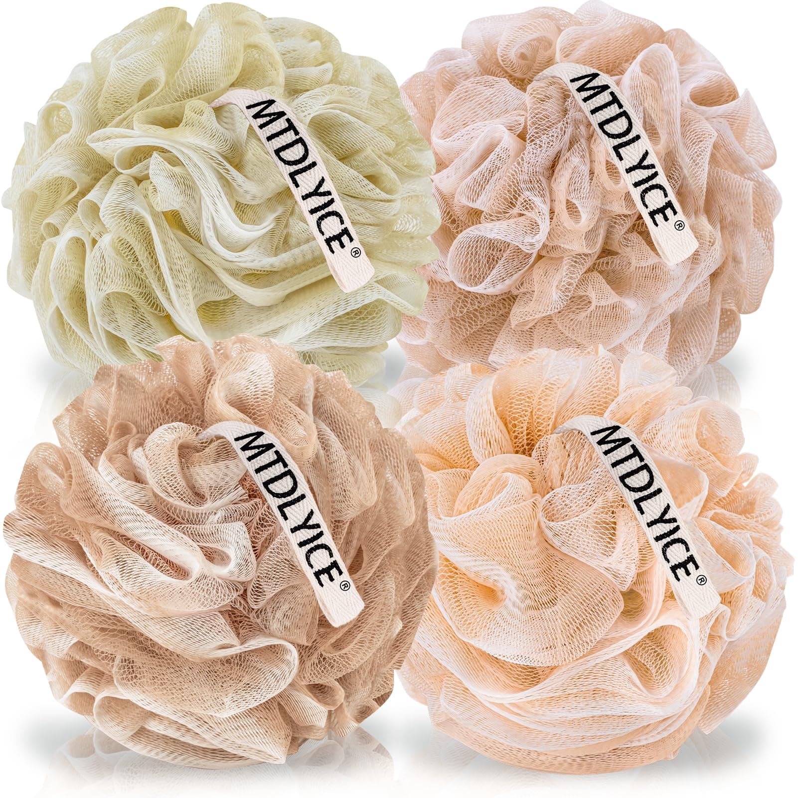 MTDLYICE Loofah for Women, XL Large Loofah 75g 4 Pack, Bath Sponge Soft Mesh Shower, Body Scrubber, Bath Accessories Body wash Foaming (Pinkish Beige)