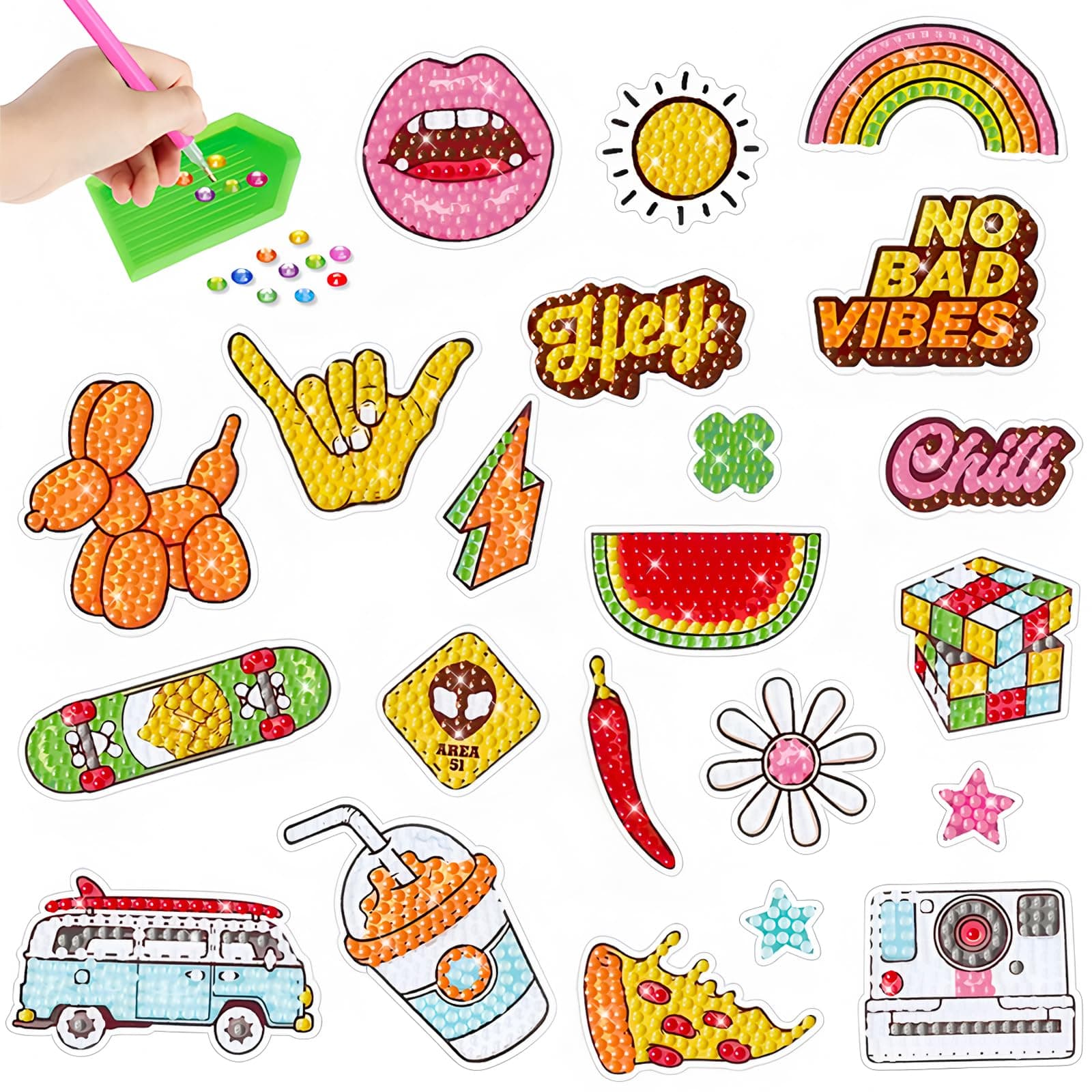 Viicoor 5D DIY Diamond Stickers Painting Kits for Kids Retro Sticker Paint with Diamonds by Numbers Kits Art Crafts Set for Children, Boys and Girls(22 PCS)