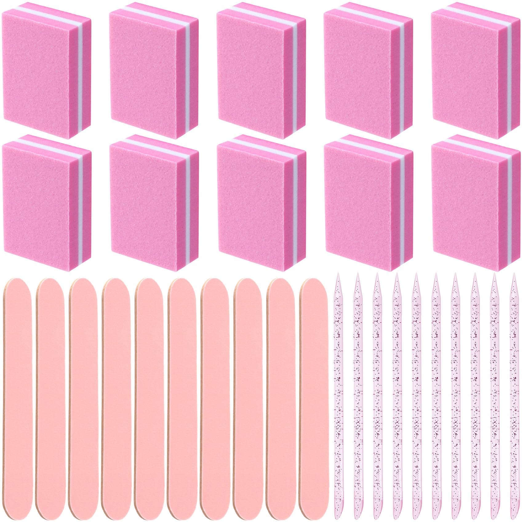 Winsyison 10 Sets Disposable Manicure Kit, Individually Package Mini Nail Buffer File Stick Tool Kit, Manicure Set Press on Nail Supplies for Home Salon- Pink