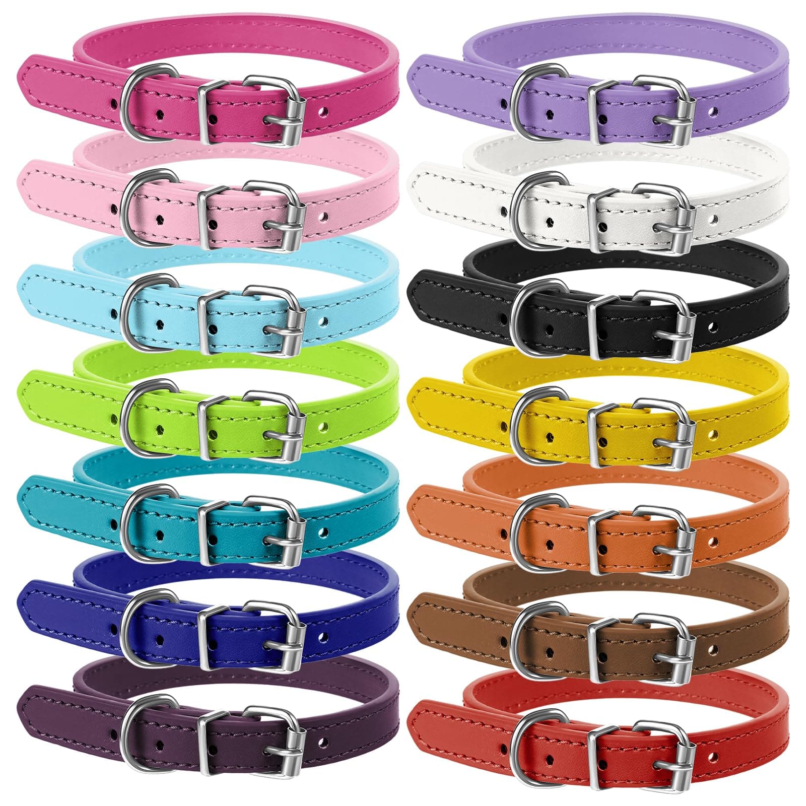 14 Pcs Adjustable Newborn Puppy Collars for Litter - 14 Colors PU Leather Whelping Collars for Puppies, Suitable for Small Medium Breed Dogs & Kittens (9.05-11.41 Inches)