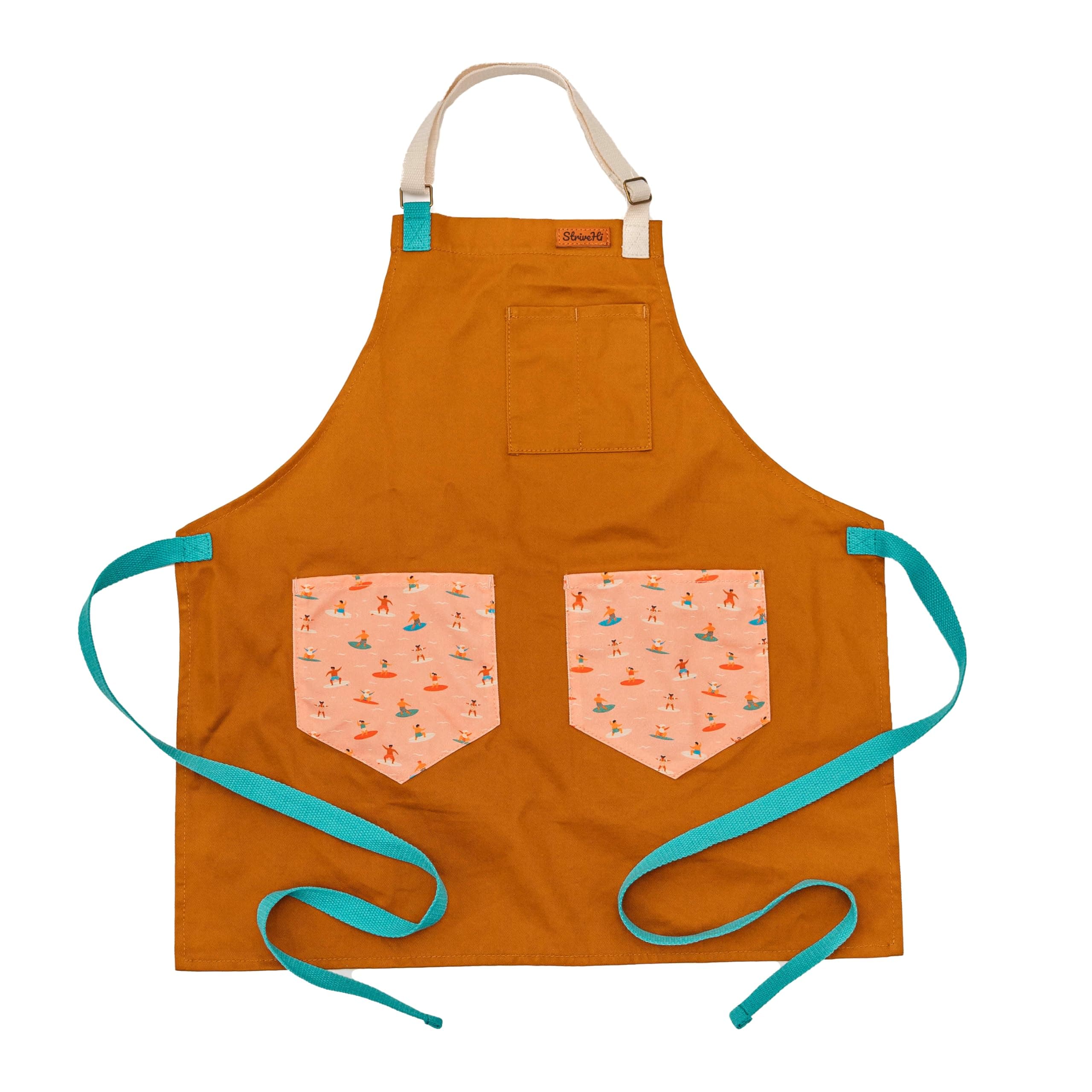 Kids Apron | Ocean Inspired Custom Kids Aprons for Cooking | Durable Cotton Apron for Kids w/Straps | Kids Painting Aprons (Tan, 4-8 yrs old)