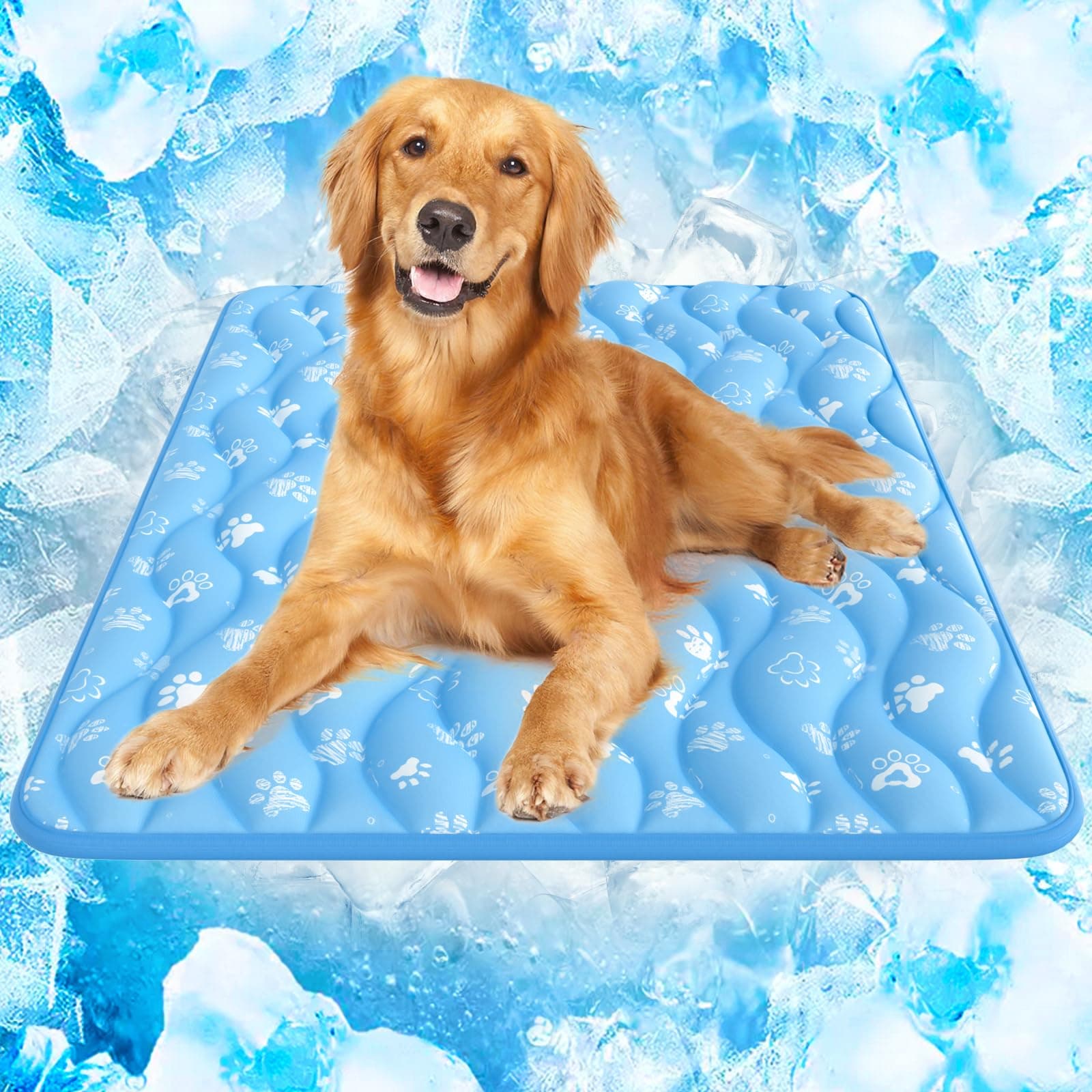 Rywell 【Moisture-Absorbent】 Extra Large Dog Cooling Mat 80x110cm, Quick Dry Arc-Chill Cooling Mat for Dogs,Color-Changing, Waterproof, Washable Non-Slip Cooling Pad for Kennel/Floor/Sofa/Travel, Blue