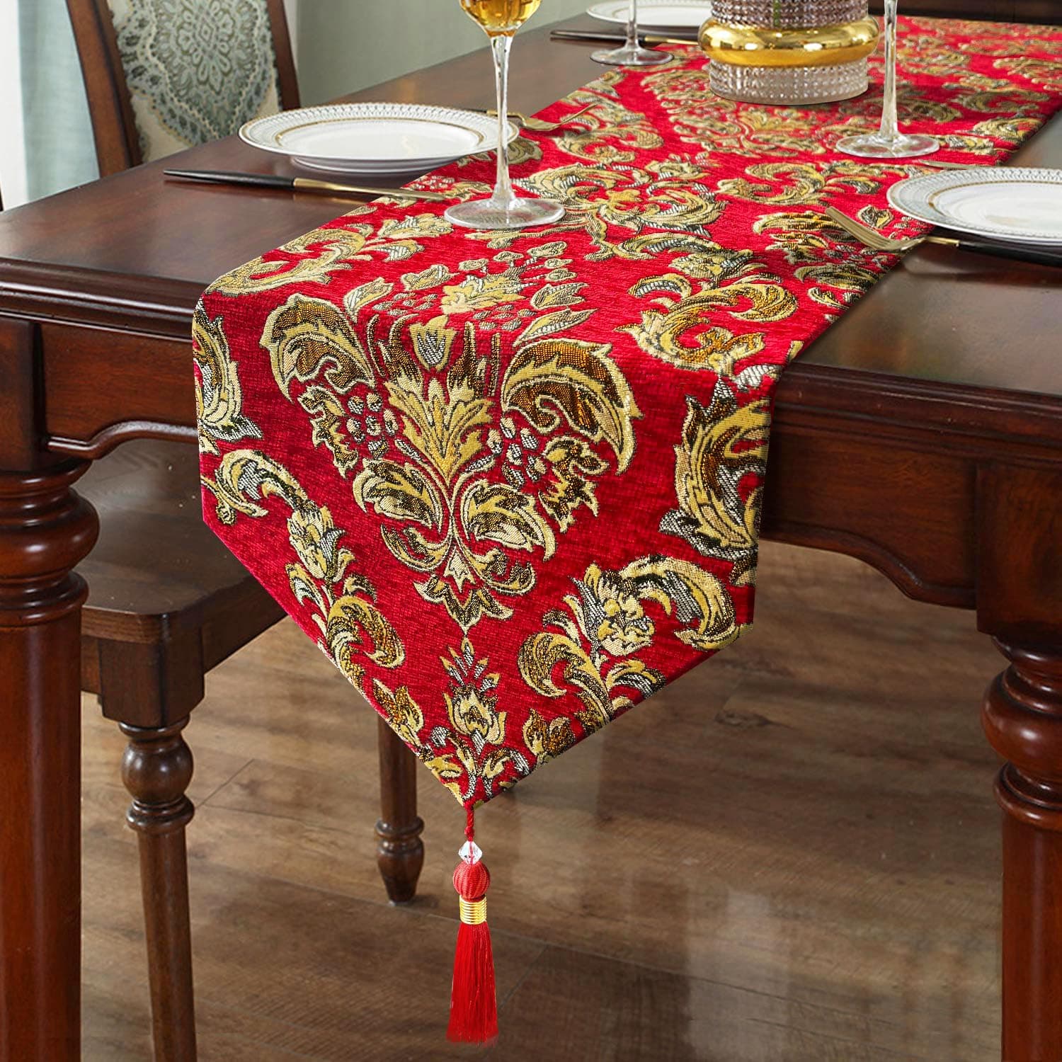 Christmas Red Chenille Table Runner for Center Decoration(13x60inch)