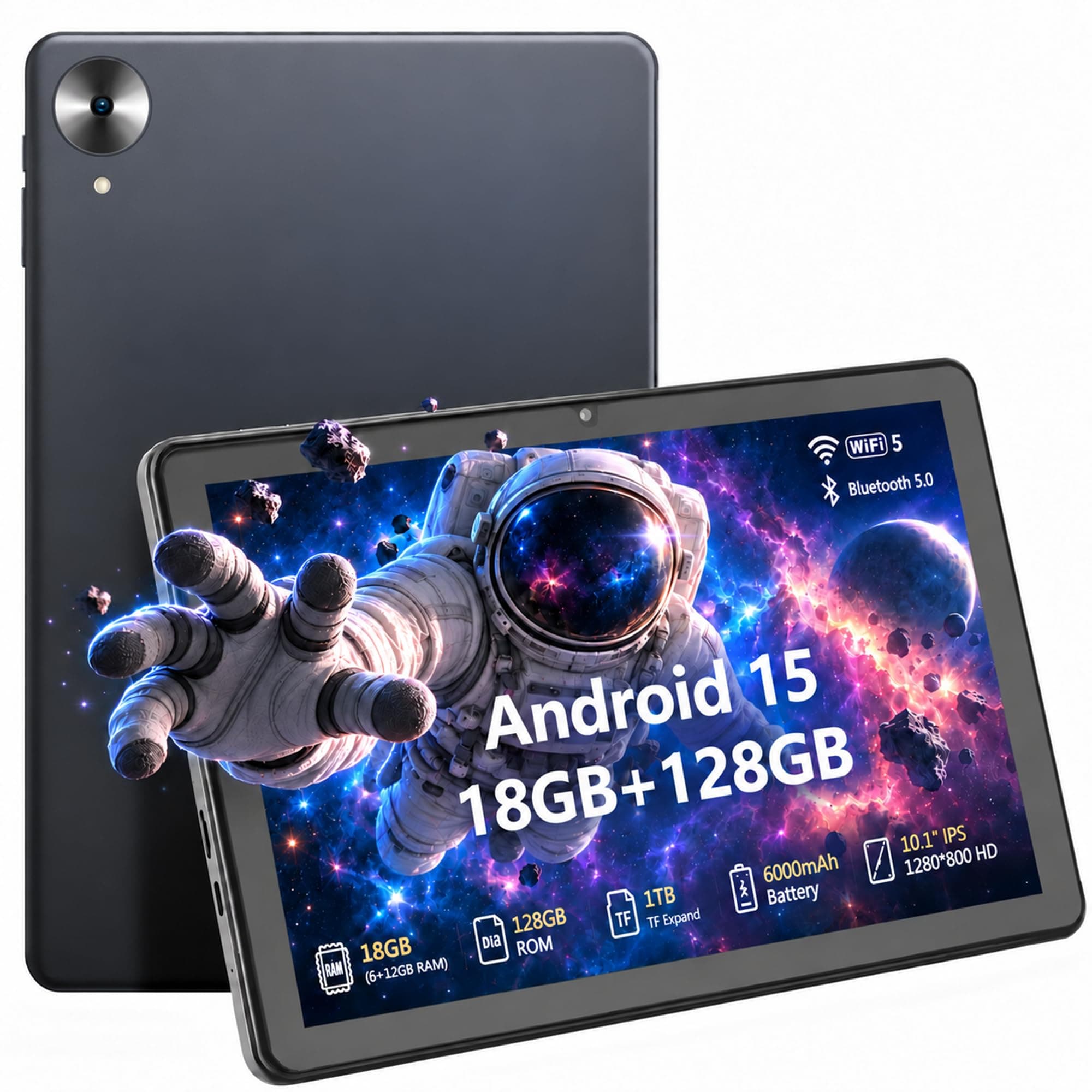 Keoaxll Android 15 Tablet, 10.1 Inch, 18GB RAM, 128GB Storage, 5G WiFi