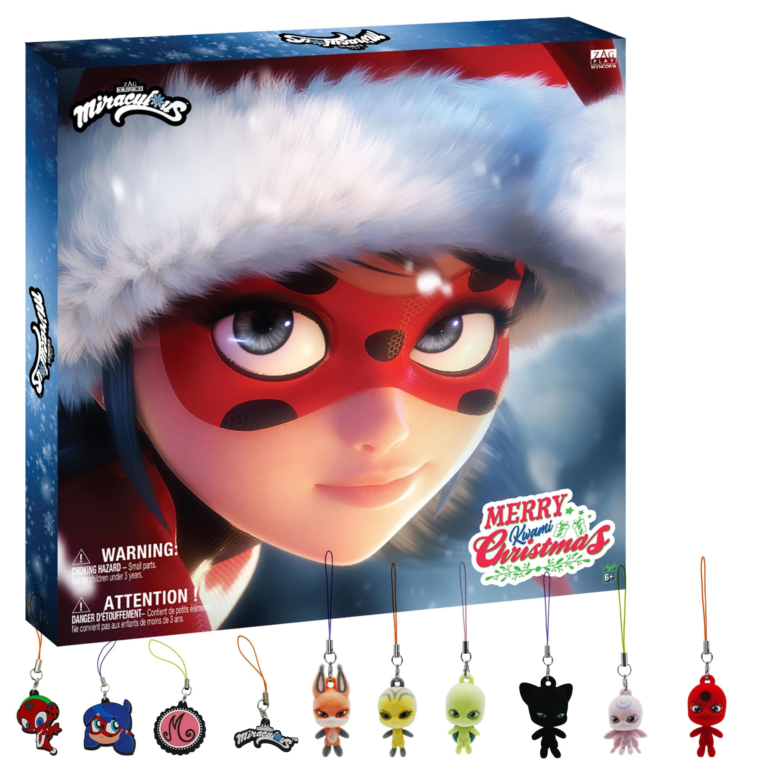 Miraculous Coccinella - Calendario dell'Avvento Ultimate Kwami con Kwamis in fiocco in miniatura e ciondoli stagionali EVA. Giocattoli da collezione per bambini per Natale con ganci e nastri (Wyncor)