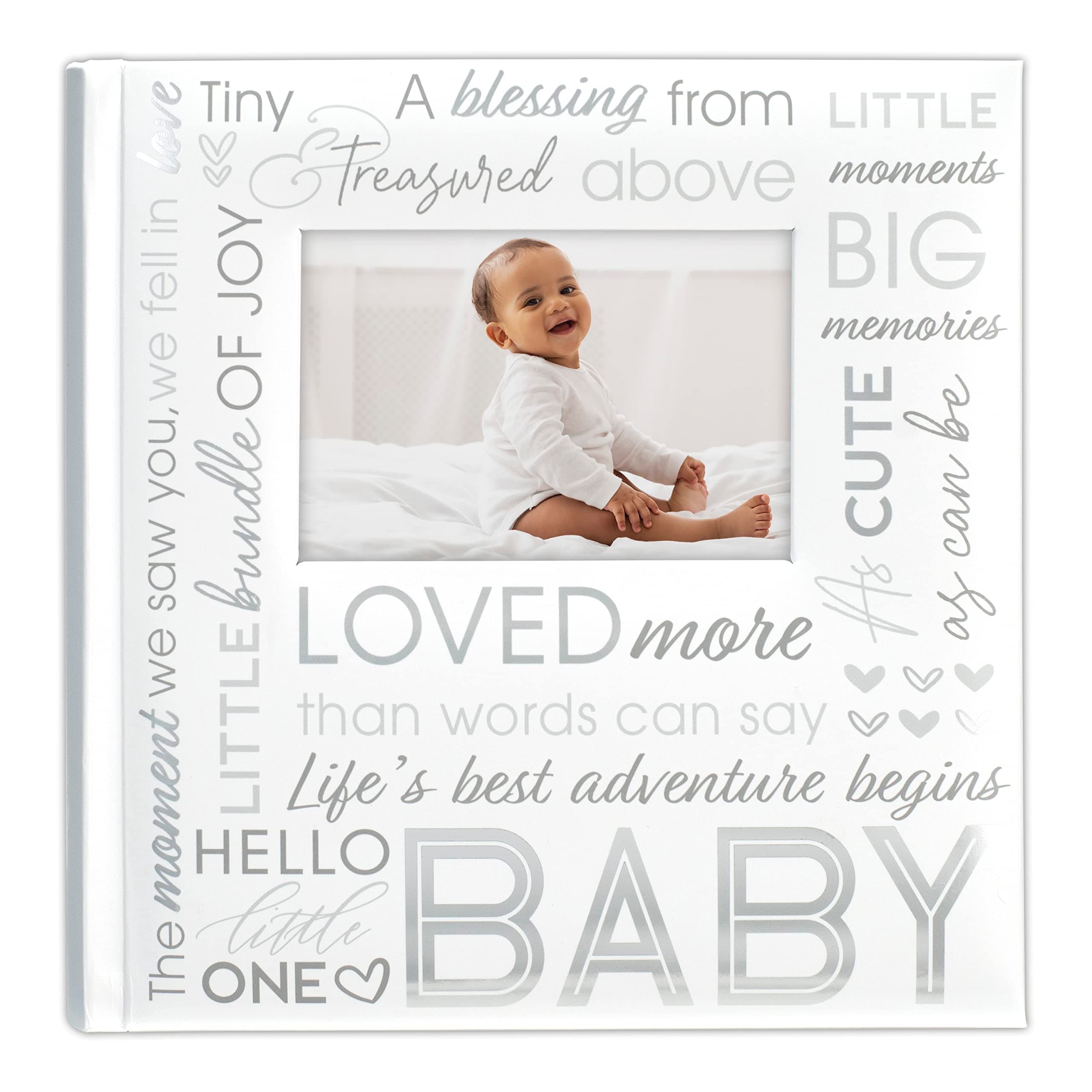 Malden International Designs 4x6 Horizontal 2 Up Baby Photo Album White Book Bound Memo Writing Areas Hard Cover 3.5 x 5 Front Cover Photo Pocket