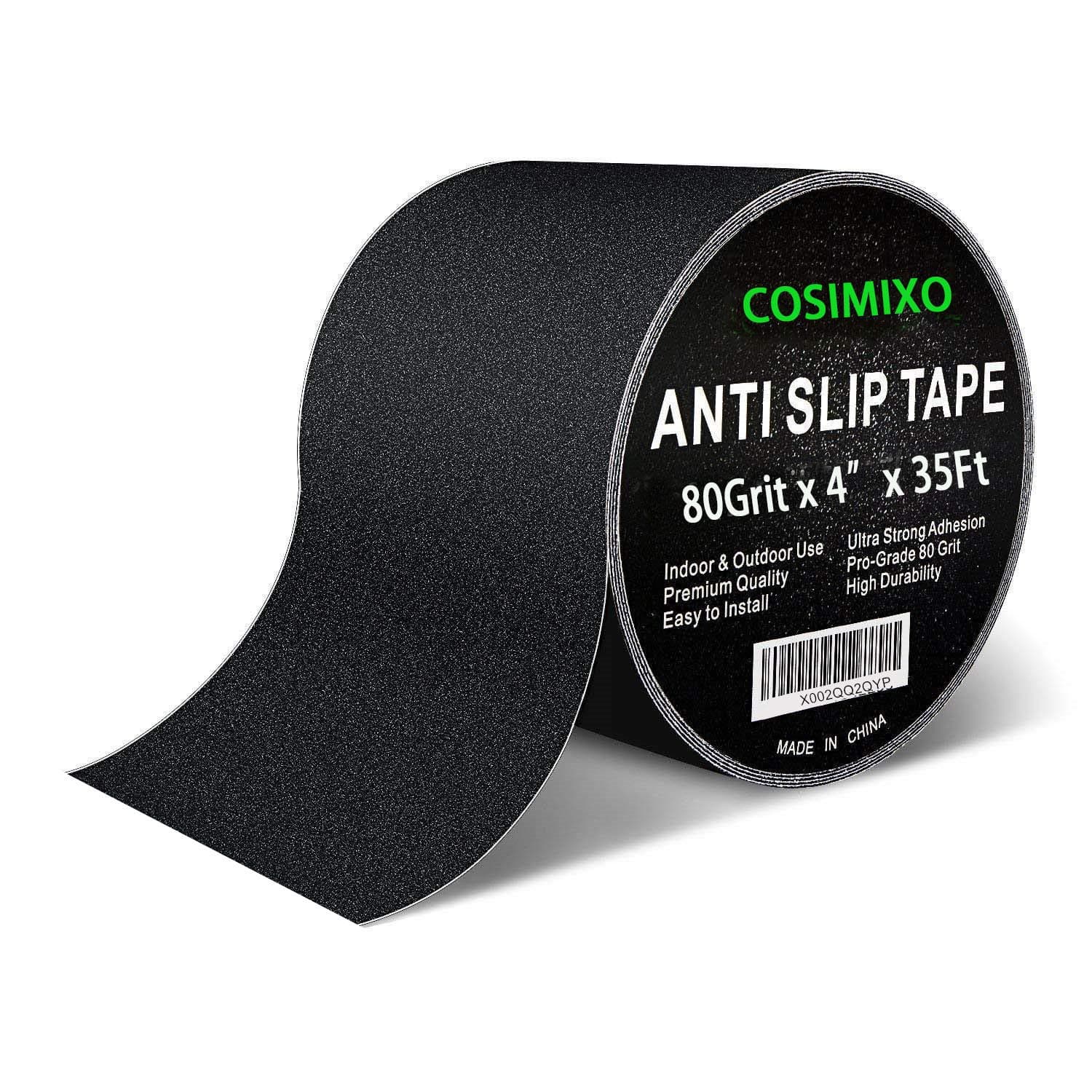 Cosimixo 4" x 35Ft Heavy Duty Anti Slip Tape for Stairs Outdoor, Waterproof Grip Tape Safety Non Skid Roll for Stair Steps Traction Tread Staircases Anti-Slip Strips Black