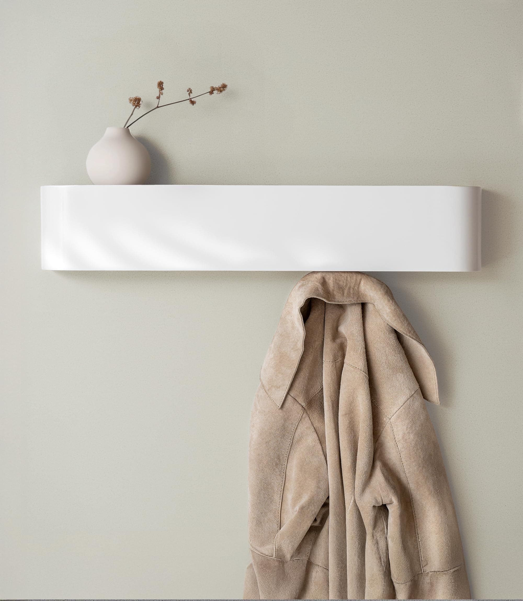 Kazai. Wooden Wall Coat Rack 'Toke' | Modern Design with Hidden Wall Hooks | Solid Wood Veneer Panel | White