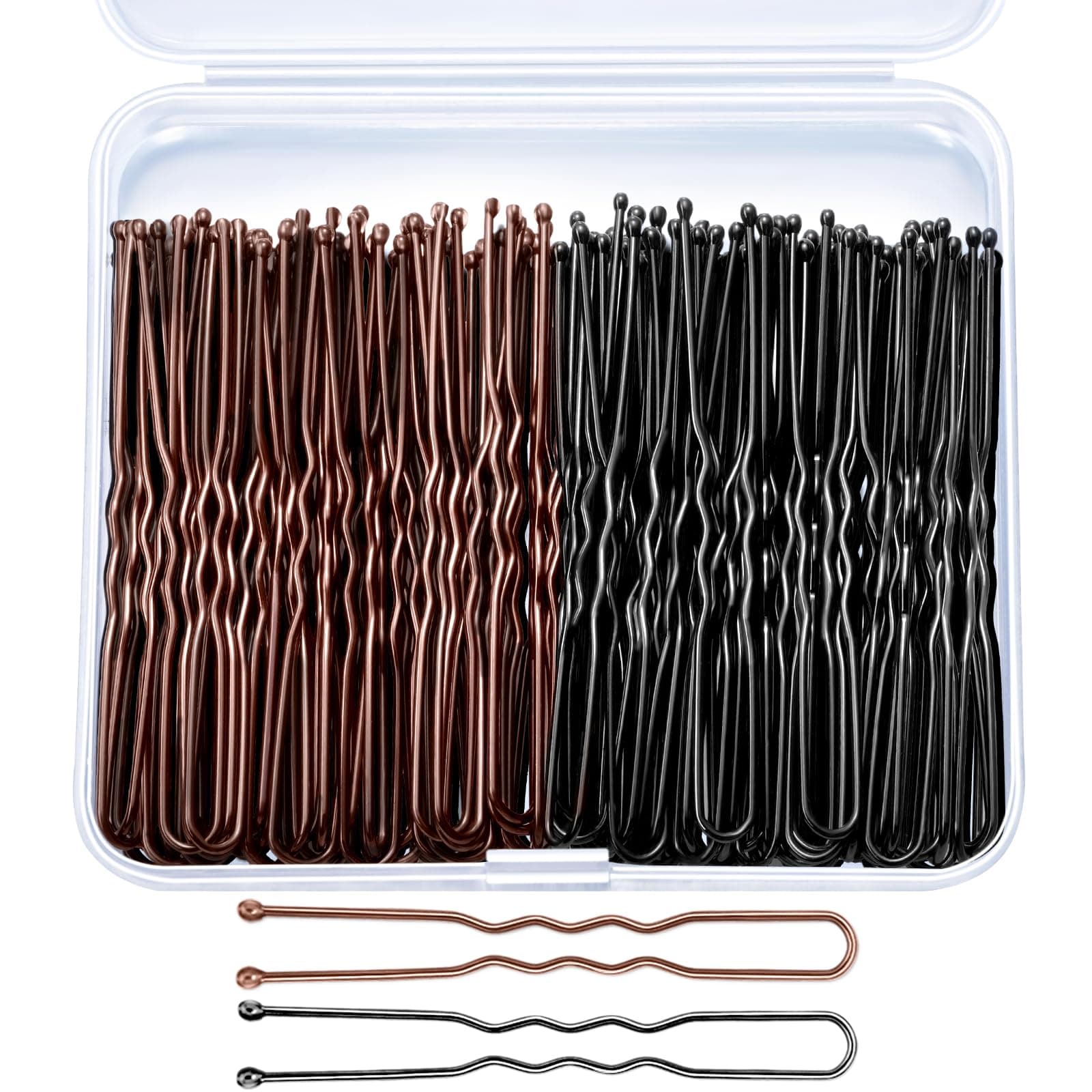 TsMADDTs Hair Pins, 2.4 Inch U Shaped Hair Pin for Women, 50Pcs Brown and 50Pcs Balck Hair Pins for Ballet Bun Hairstyles with Storage Box