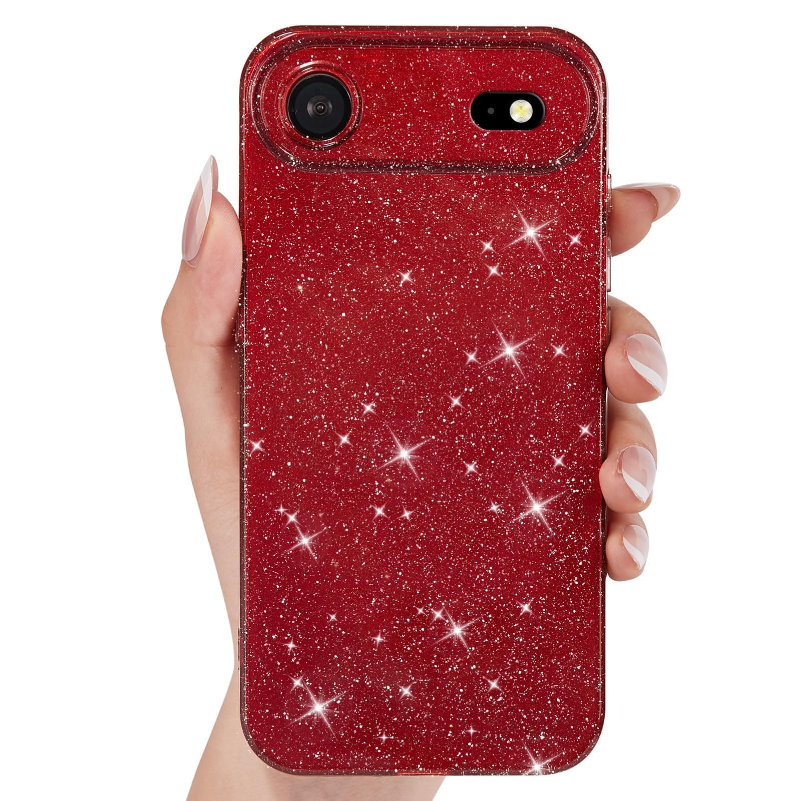 Svanove for iPhone 17 Air Case Glitter, Sparkly Girly Cute Bling Sparkle Shiny Shimmer Bright Phone Case for Women Girls, Glittery Thin Slim Jelly Soft Silicone Rubber Gel Plastic Cover, Red Wine