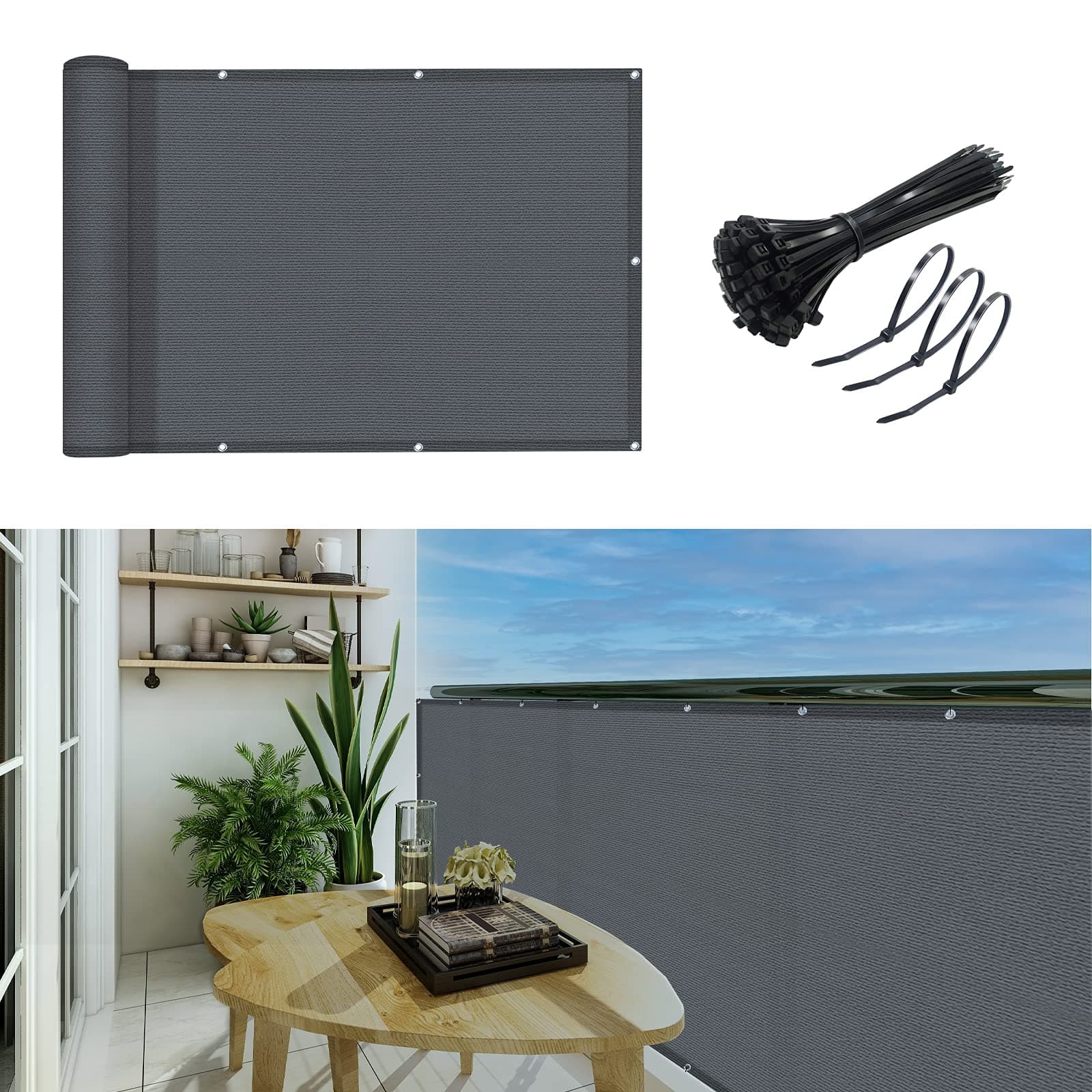 GardenLux 3'x20'Balcony Privacy Screen Cover Fence Cover UV Protection Weatherproof Windscreen Heavy Duty for Patio, Backyard,Dark Grey
