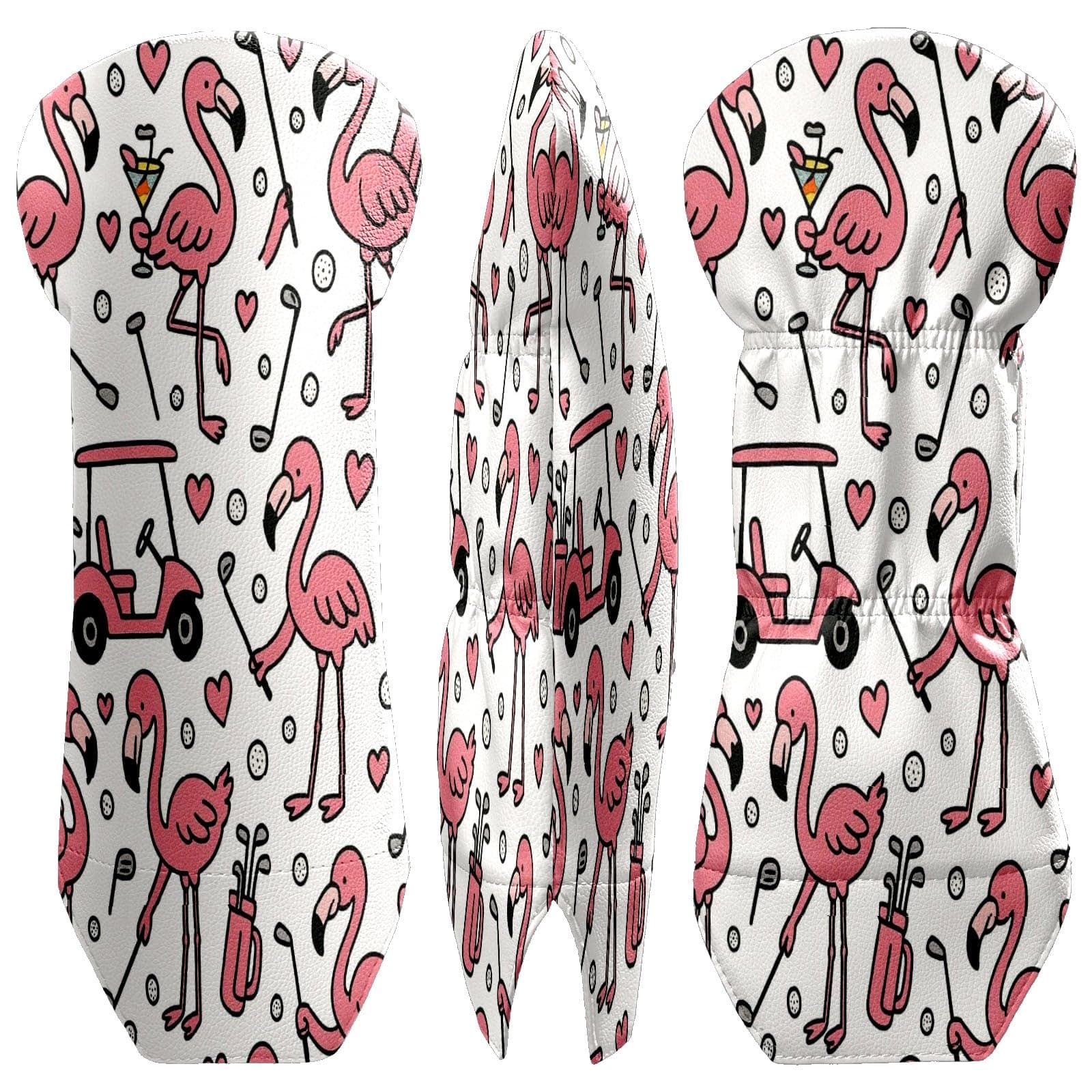 Counullo Golf Club Covers Pink Flamingos - Driver/Fairway/Hybrid/3 Wood Headcover, Premium PU Leather Soft Velvet Lining, Waterproof Golf Gift for Enthusiasts