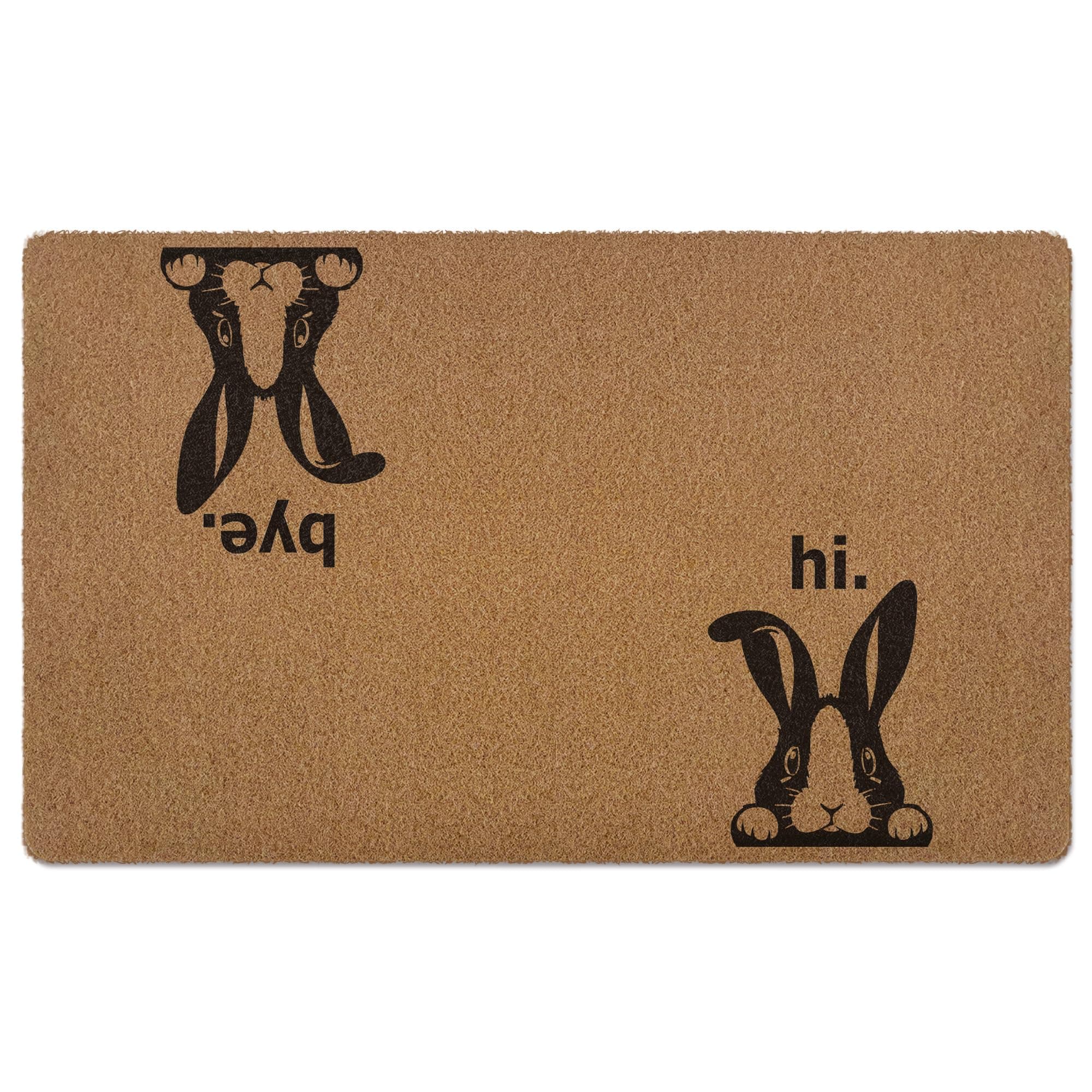 XLDLIOO Funny Hi Bye Easter Bunny Door Mat Doormat, Easter Welcome Front Door Mat Indoor Outdoor Entrance, Funny Bunny Rabbit Artificial Coir Doormats Rugs for Porch Entryway Home Decor 30x17in