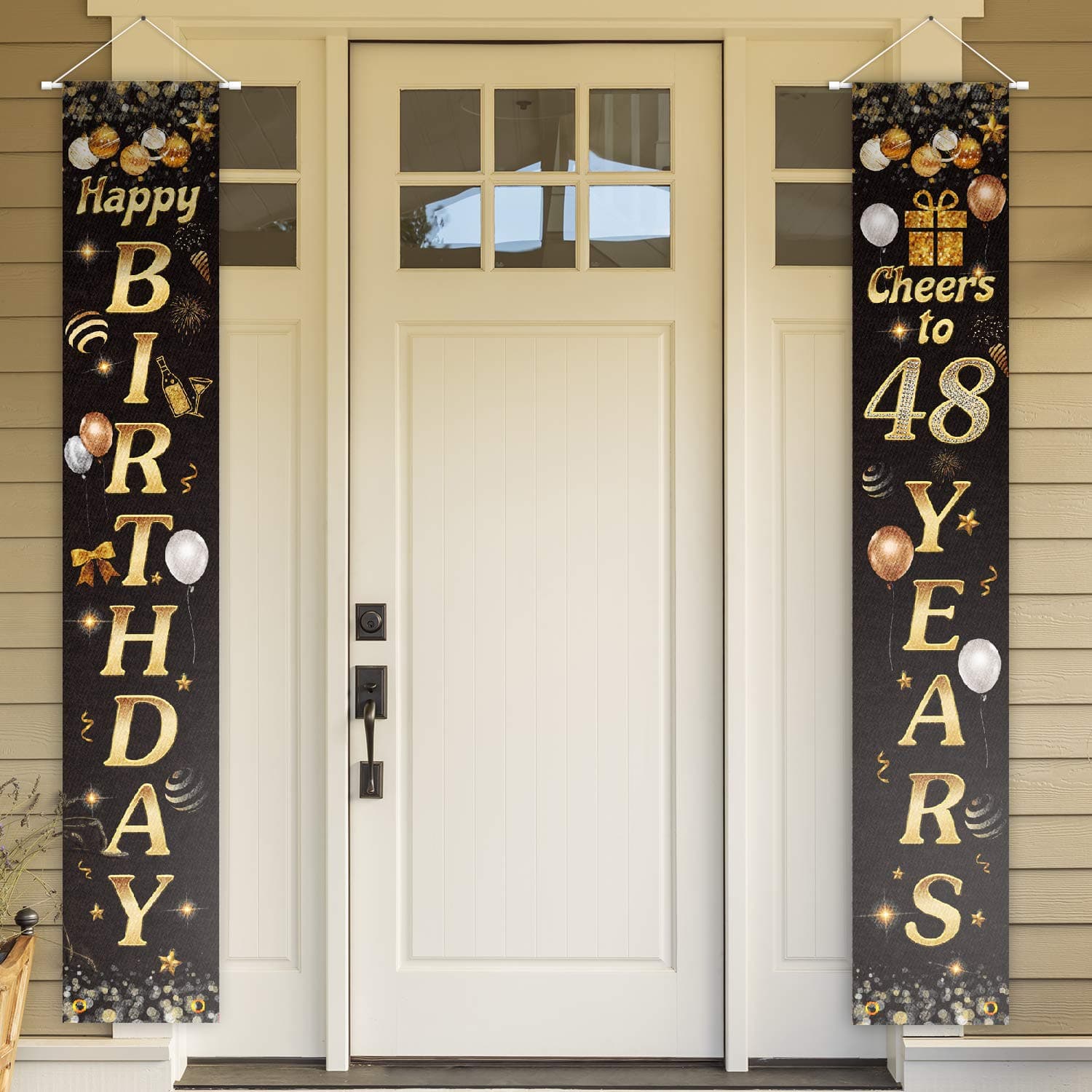 Happy Birthday Cheers to 48 Years Black Gold Yard Sign Door Banner 48th Birthday Decorations Party Supplies