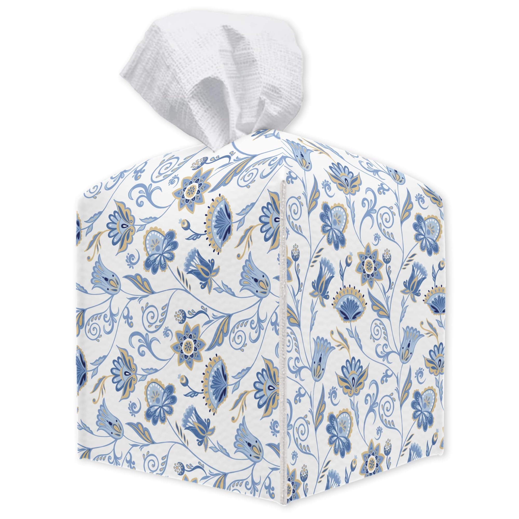 Tissue Box Cover - Blue Print PU Leather Tissue Holder Square Tissue Cube Box - Organizer for Night Stands, Vanity Countertop, Car, Spring Decorations for Home Office Tabletop Supplies & Decor - A01