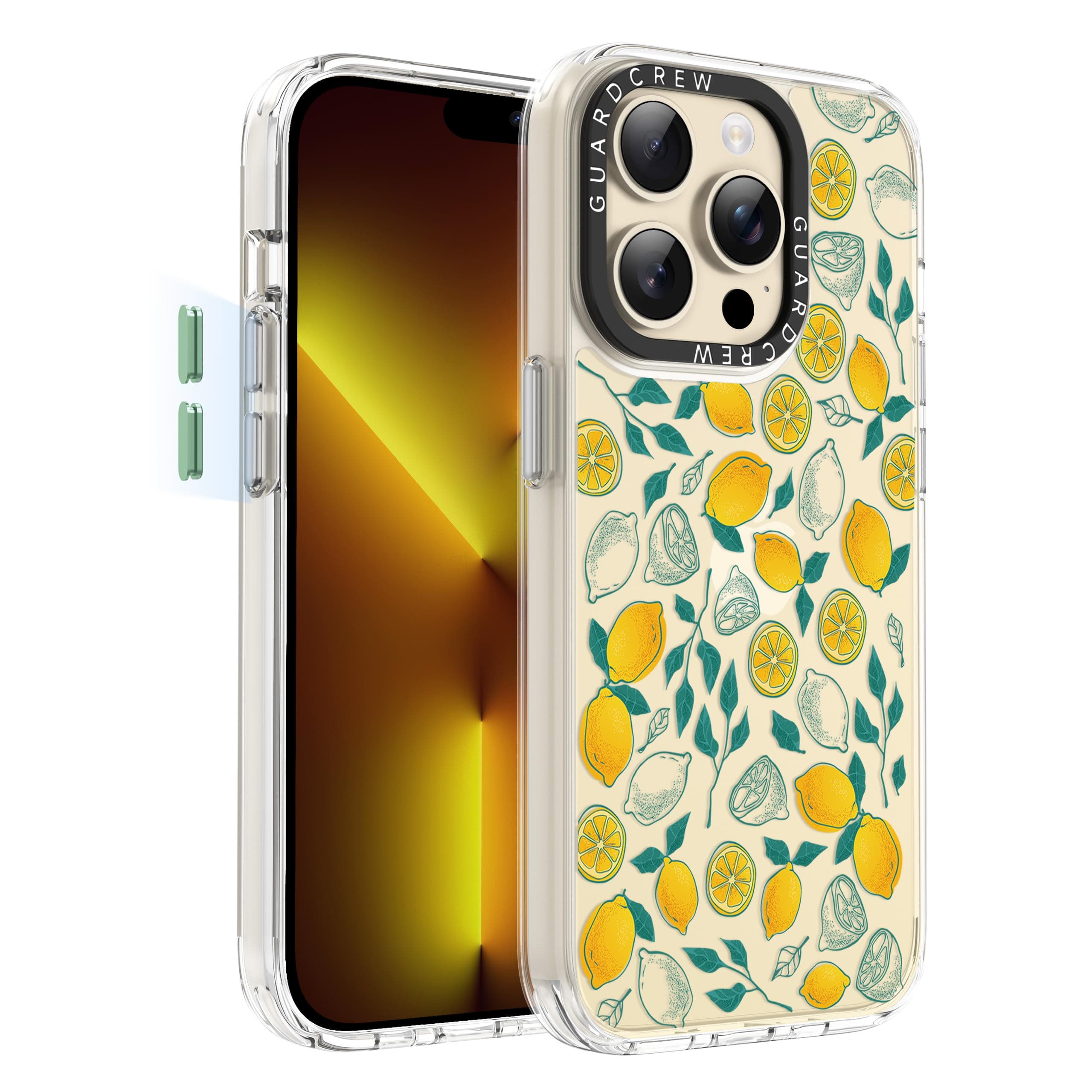 GuardCrew for iPhone 13 Pro Case, [Crashproof 11FT Military-Grade Drop Protection] [Anti-Yellowing & Anti-Peel] Clear Shockproof TPU Bumper Slim Phone Case Cover for iPhone 13 Pro-Lemon